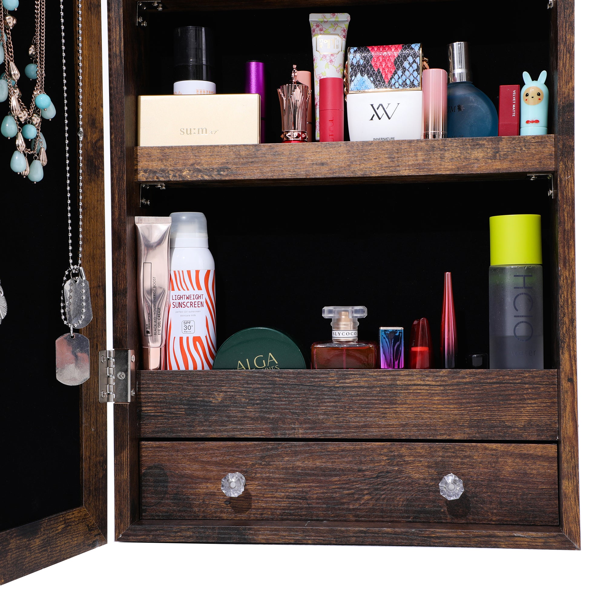 Full Body Mirror and Jewelry Case Storage Cabinet Door and Wall Hanging- Antique Gray_7