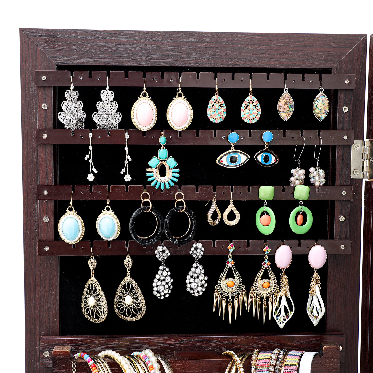 Full Body Mirror and Jewelry Case Storage Cabinet Door and Wall Hanging- Brown_4
