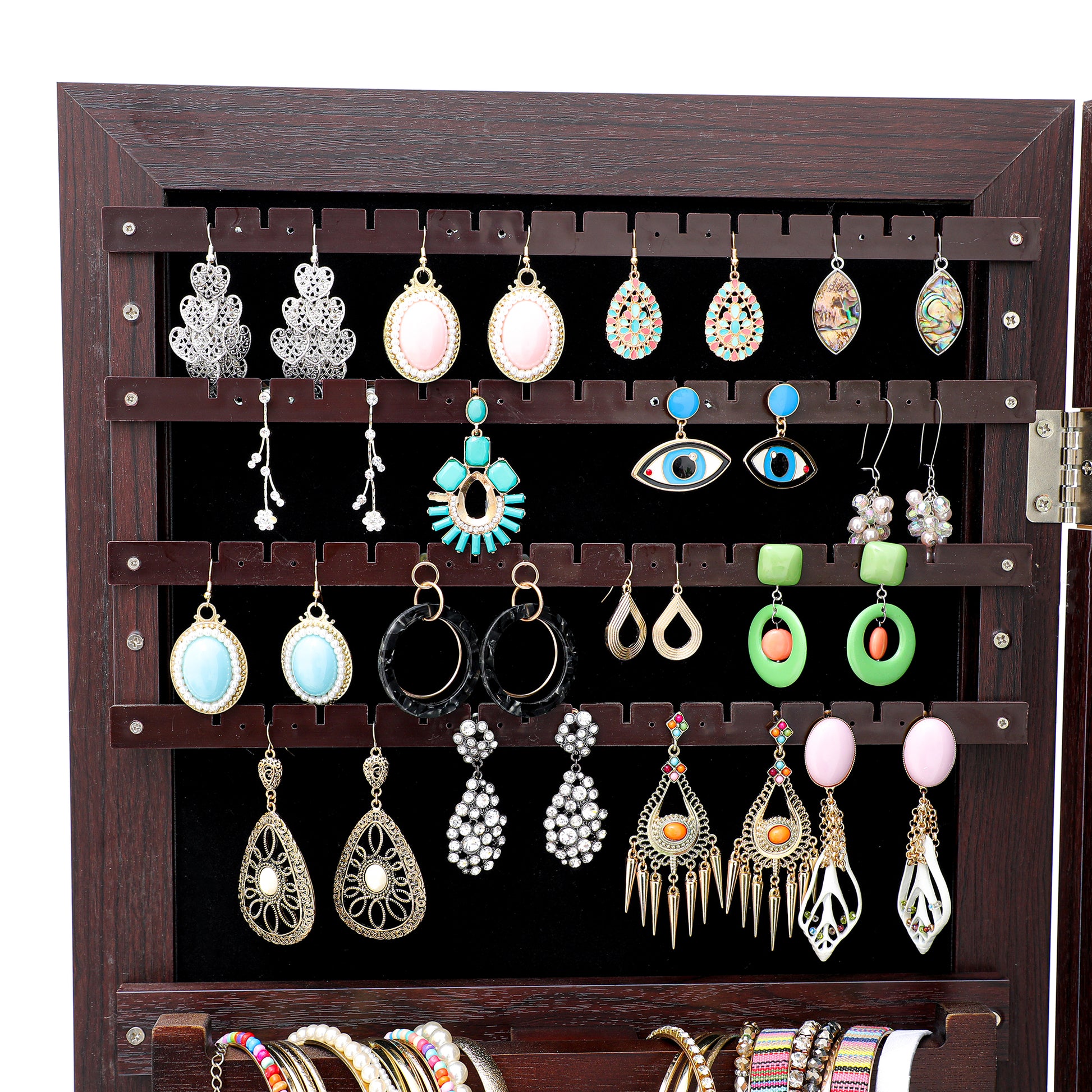 Full Body Mirror and Jewelry Case Storage Cabinet Door and Wall Hanging- Brown_4