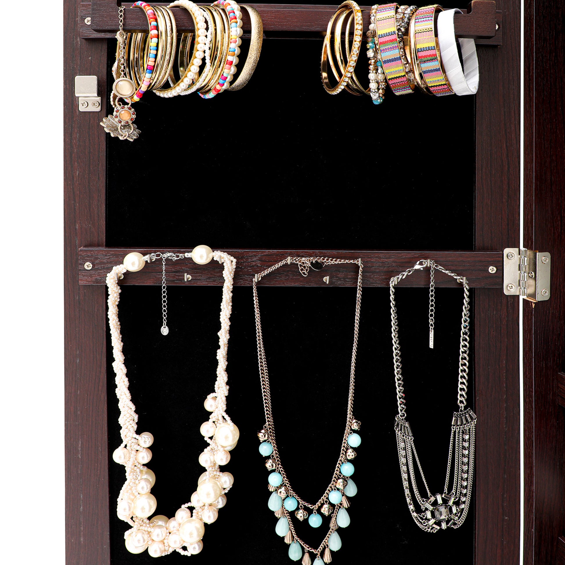Full Body Mirror and Jewelry Case Storage Cabinet Door and Wall Hanging- Brown_5