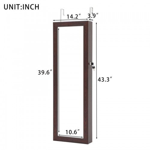 Full Body Mirror and Jewelry Case Storage Cabinet Door and Wall Hanging- Brown_10