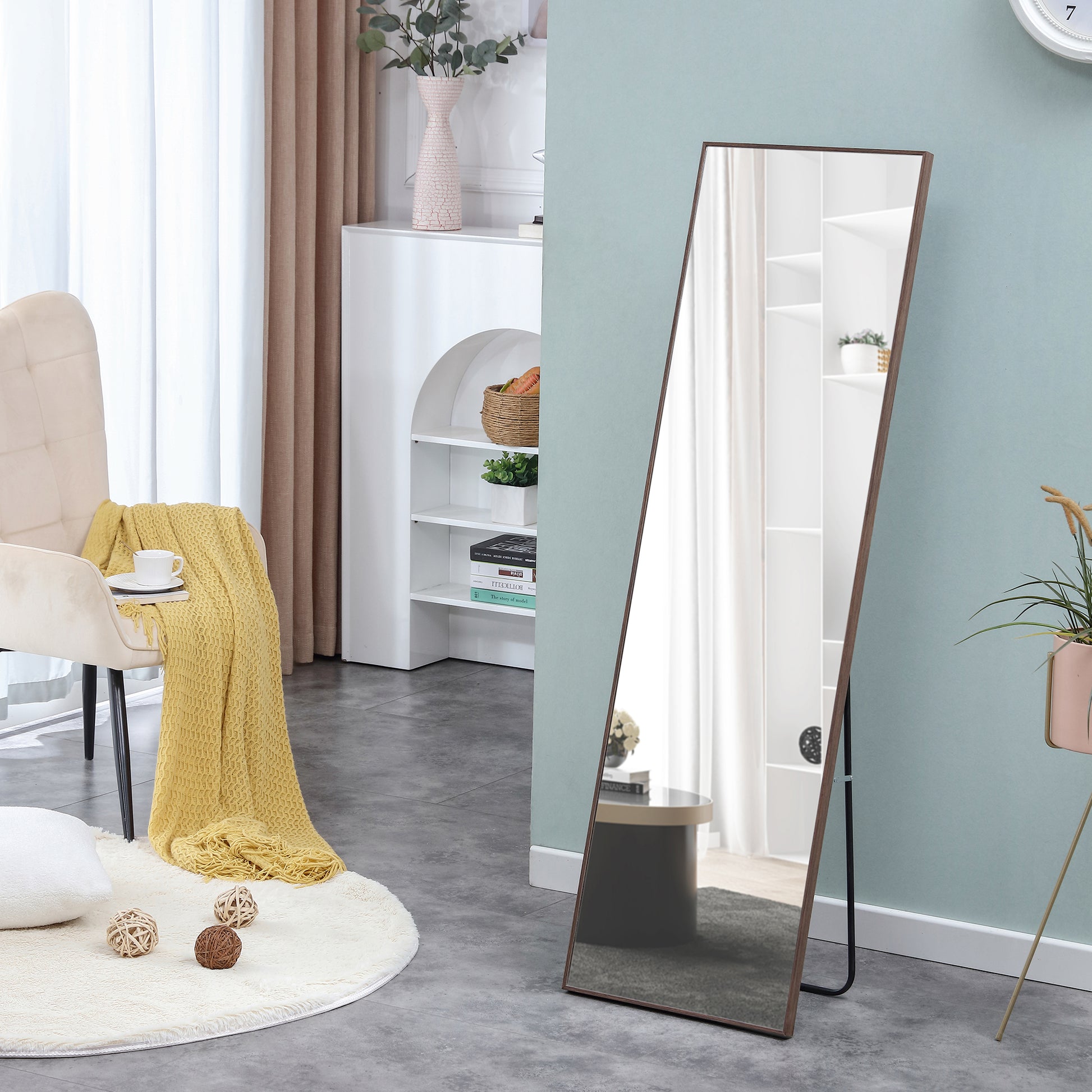 Solid Wood Frame Full Length Body Decorative and Dressing Mirror- Brown_5