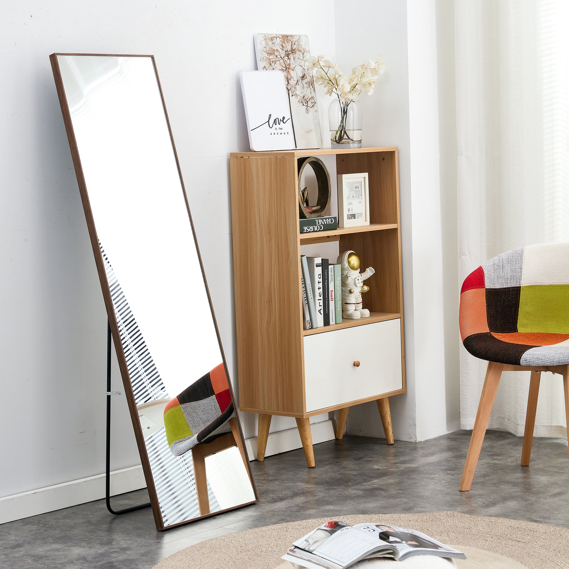 Solid Wood Frame Full Length Body Decorative and Dressing Mirror- Brown_3