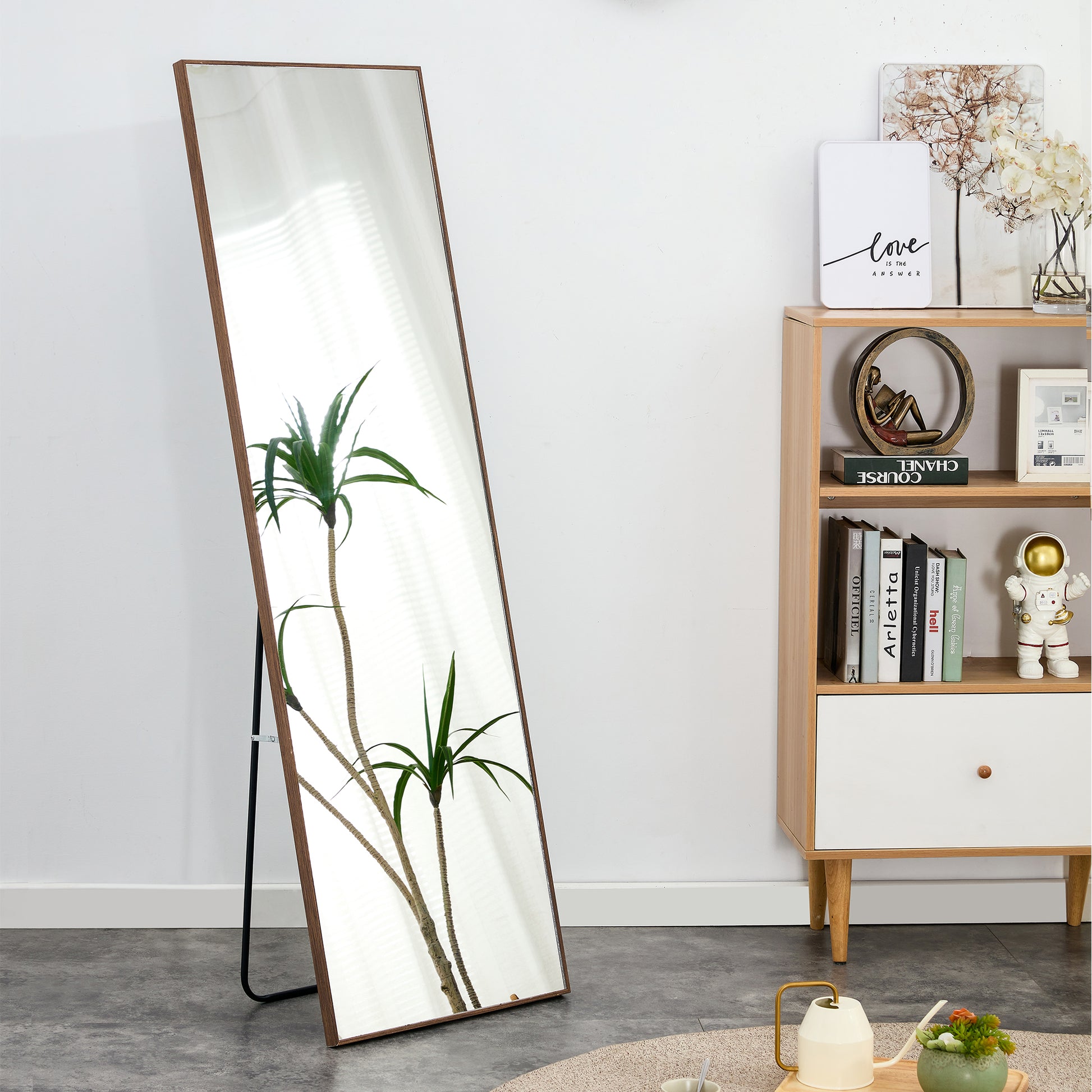 Solid Wood Frame Full Length Body Decorative and Dressing Mirror- Brown_6