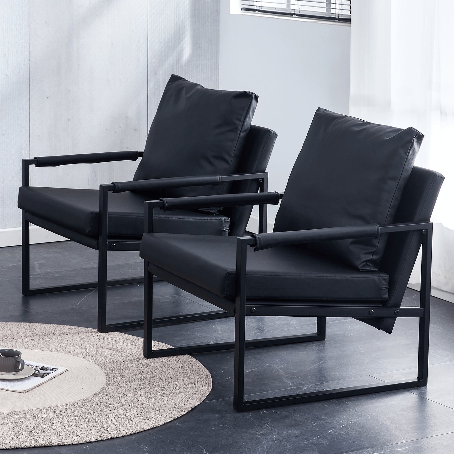 PU Leather Heavily Padded Backrest and Seat Cushion Accent Chair - Black_6