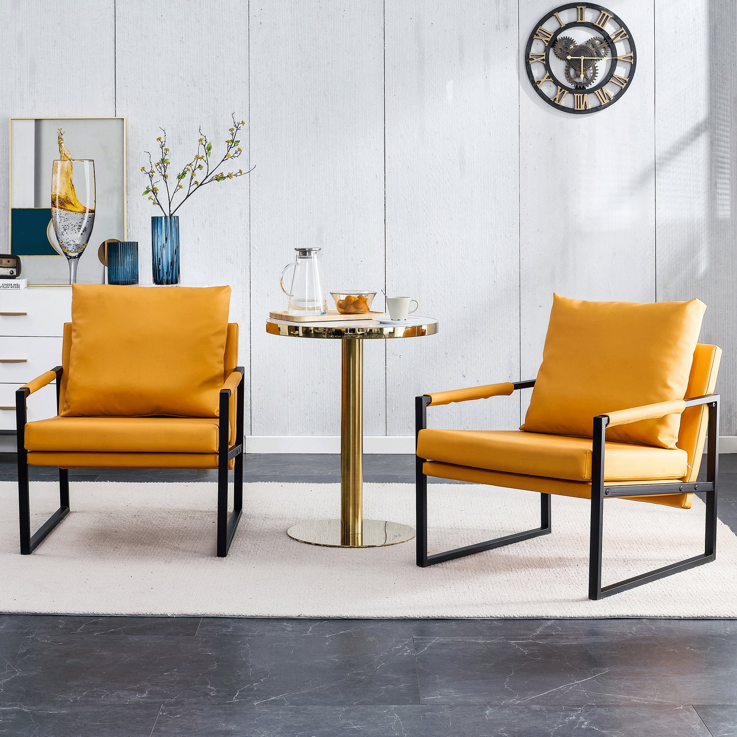 PU Leather Heavily Padded Backrest and Seat Cushion Accent Chair - Orange_8
