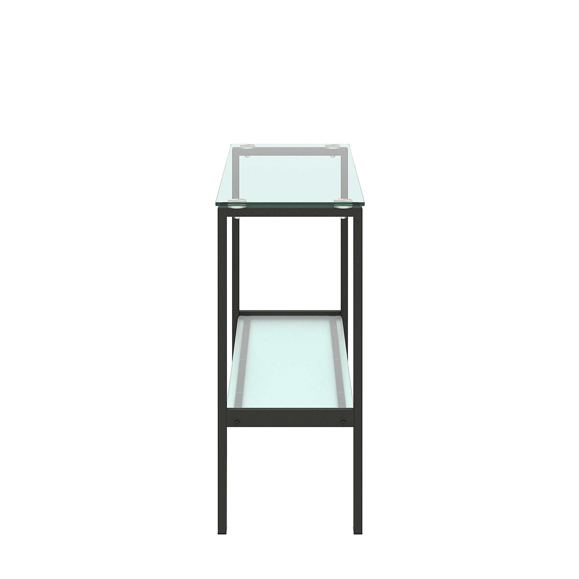 Double Layered Tempered Glass Rectangular Console Center Table- Black_6