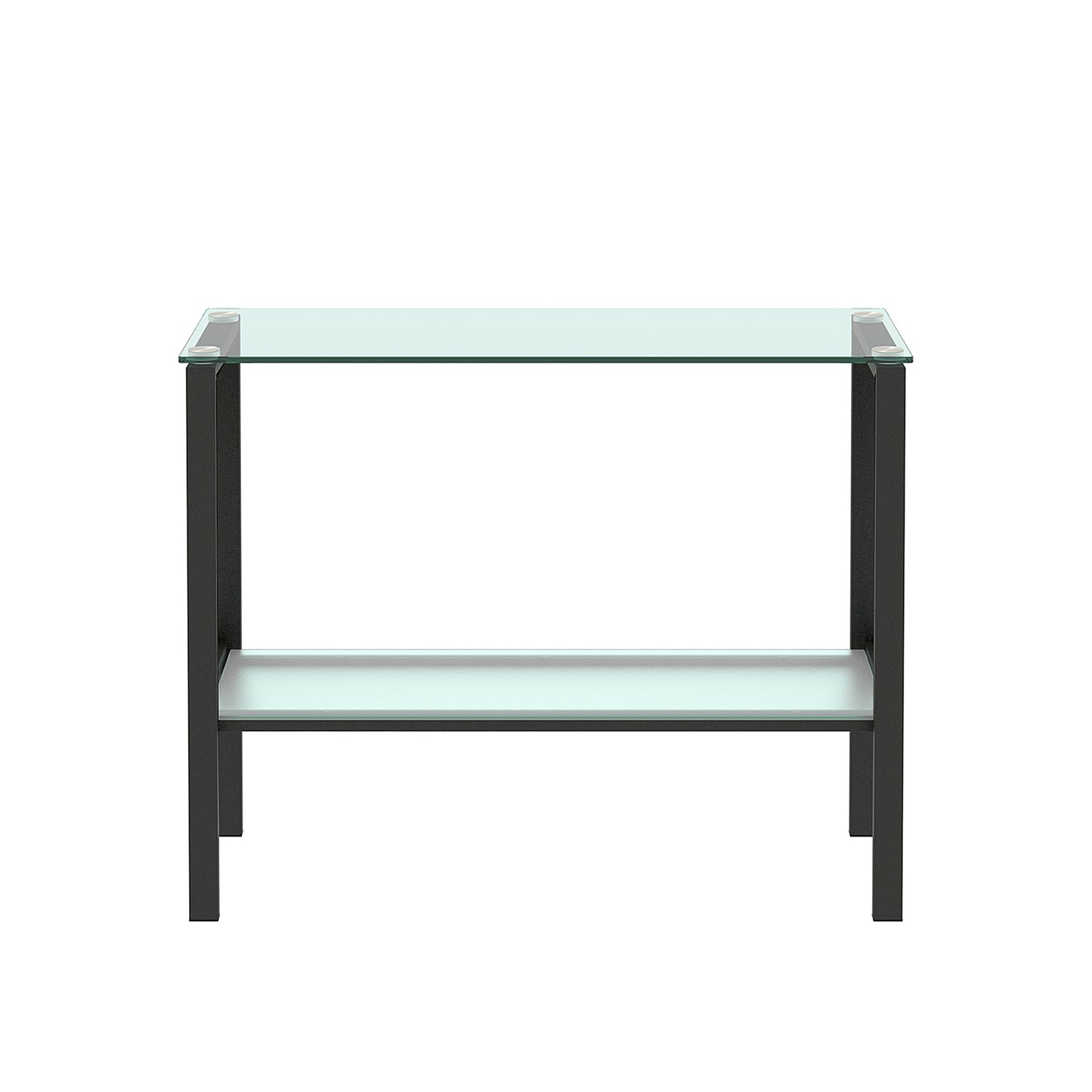 Double Layered Tempered Glass Rectangular Console Center Table- Black_5