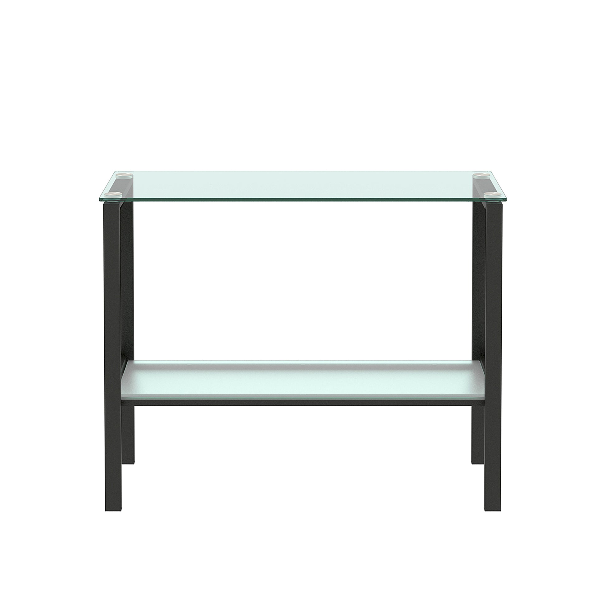 Double Layered Tempered Glass Rectangular Console Center Table- Black_5