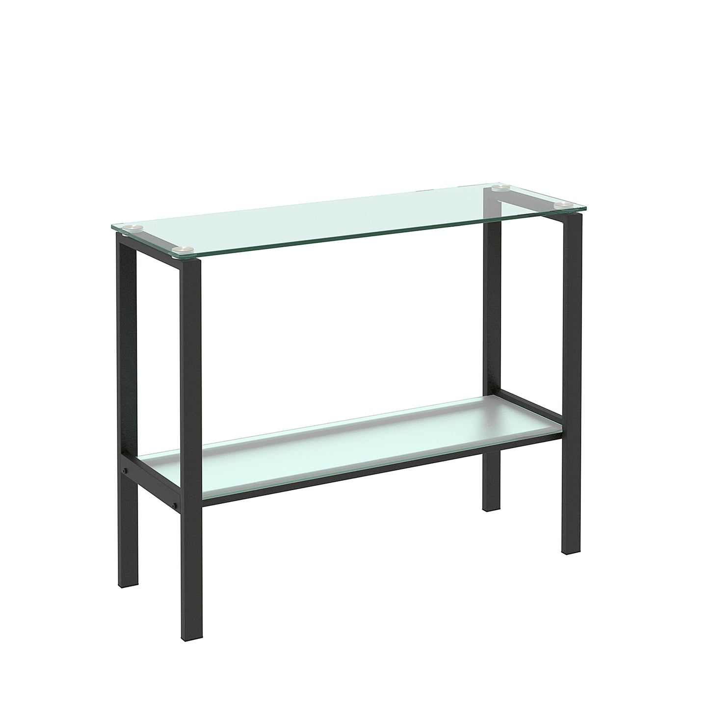 Double Layered Tempered Glass Rectangular Console Center Table- Black_4