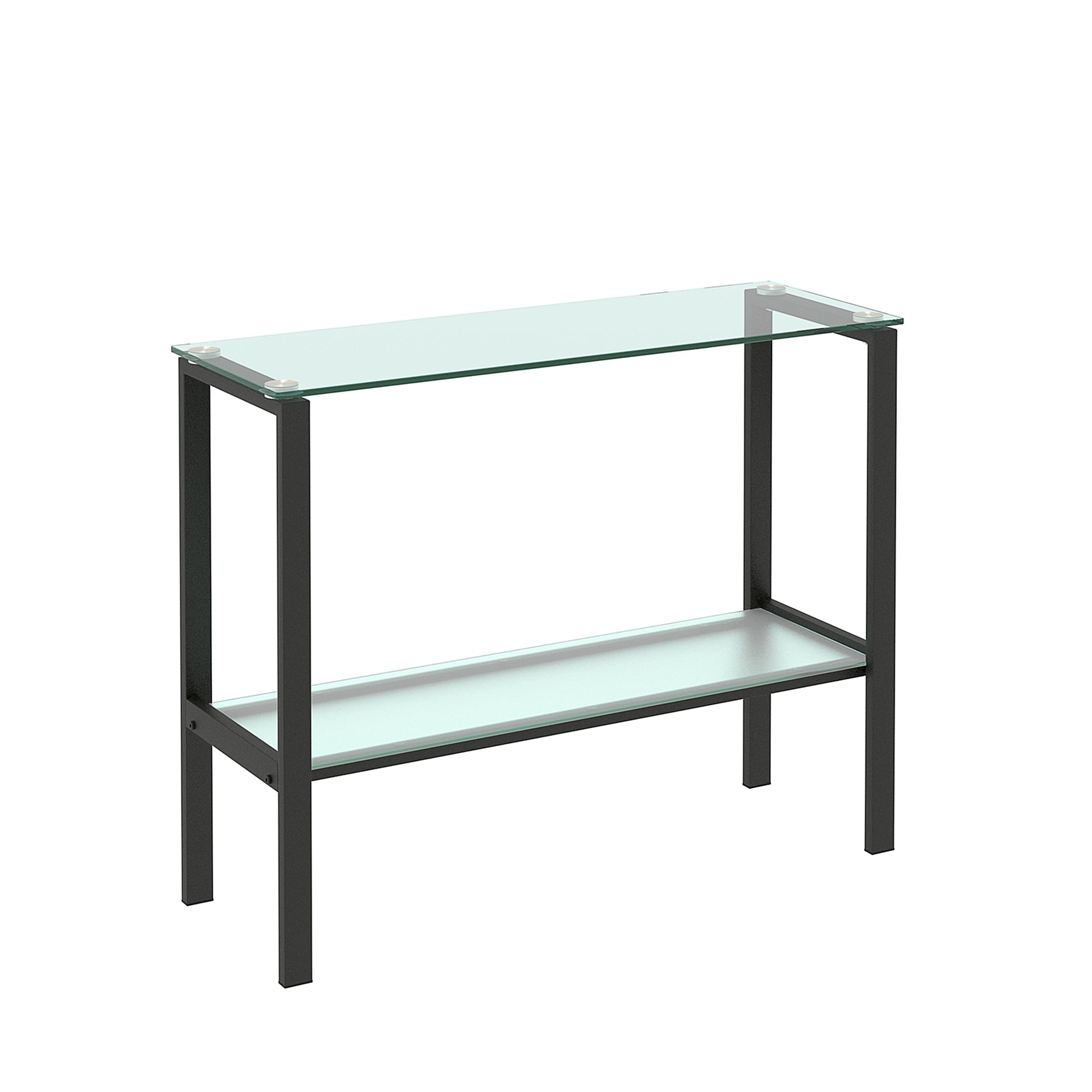 Double Layered Tempered Glass Rectangular Console Center Table- Black_4