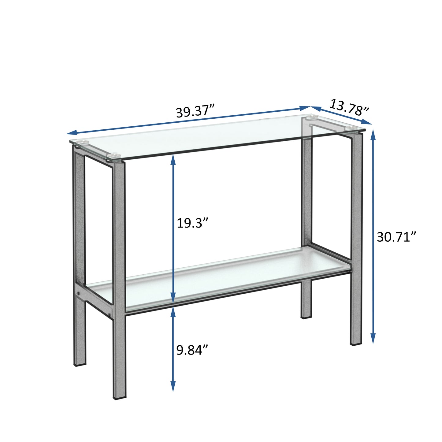 Double Layered Tempered Glass Rectangular Console Center Table- Black_7