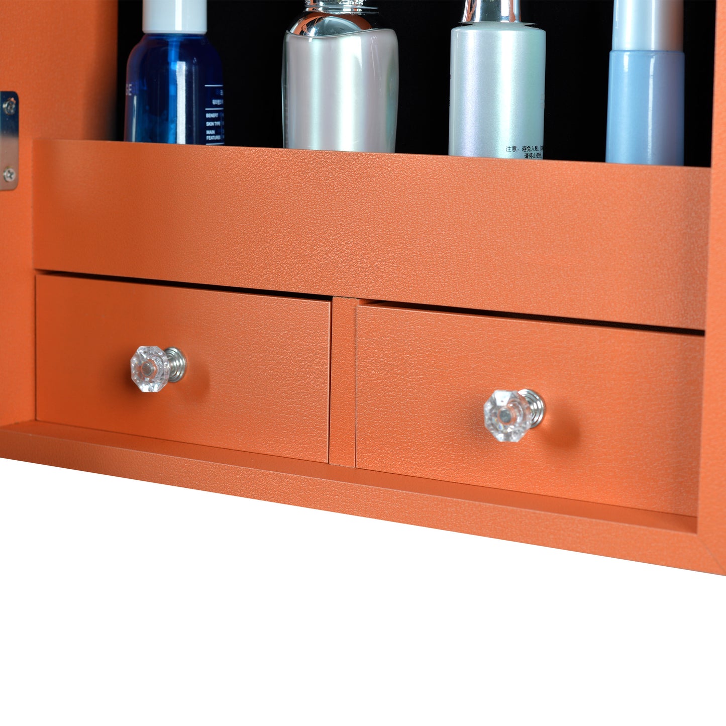 Wall Hanging Simple Jewelry Storage Mirror Cabinet With LED Lights- Orange_2