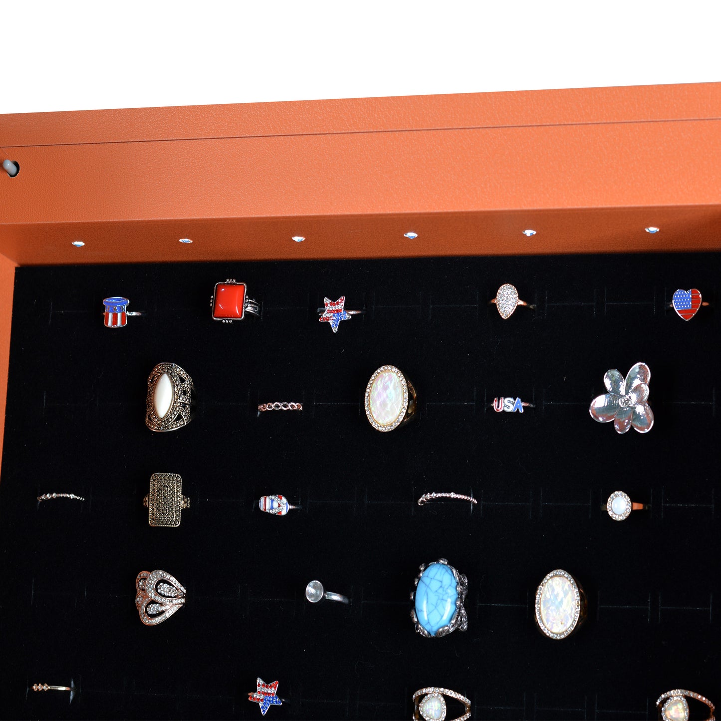 Wall Hanging Simple Jewelry Storage Mirror Cabinet With LED Lights- Orange_11