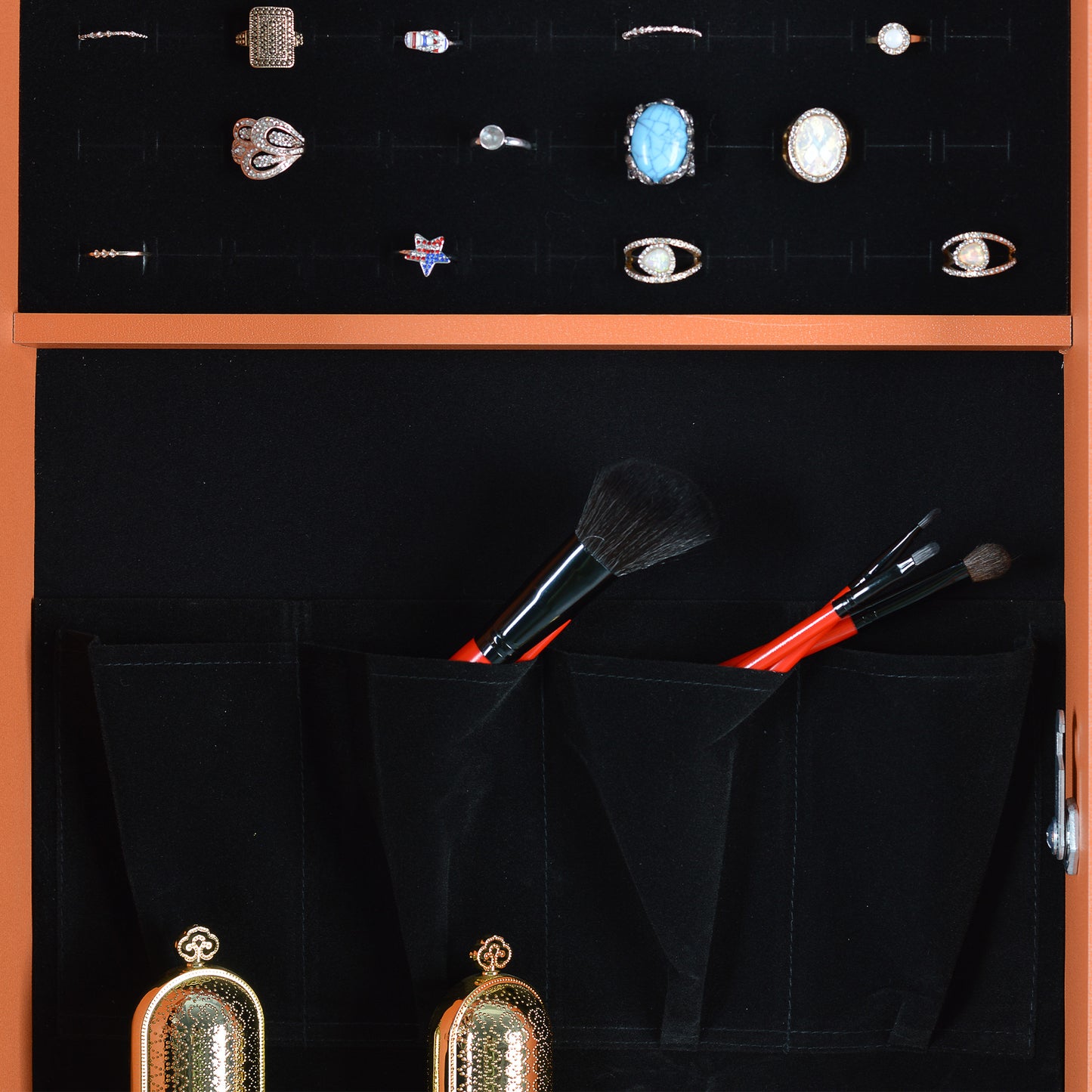 Wall Hanging Simple Jewelry Storage Mirror Cabinet With LED Lights- Orange_12