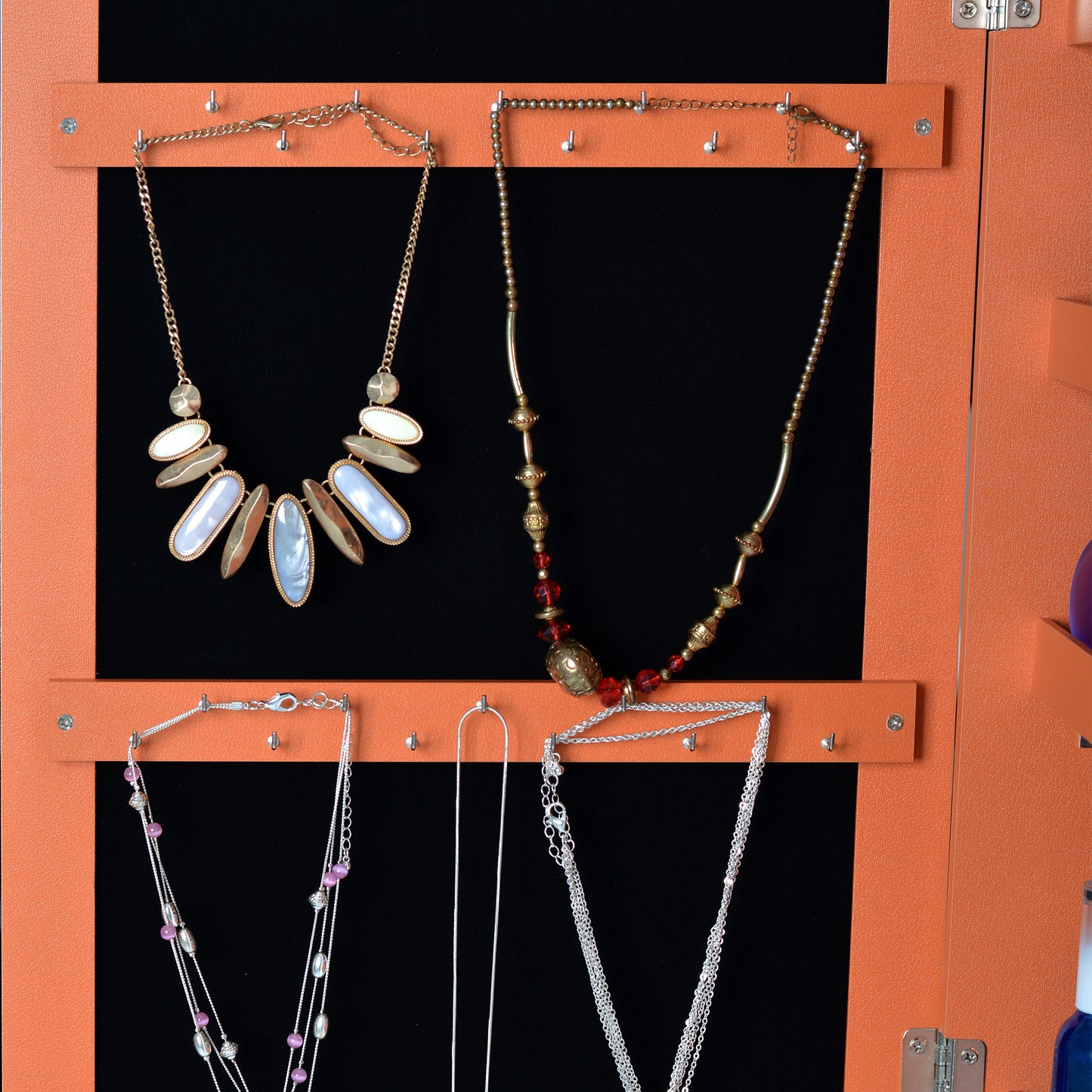 Wall Hanging Simple Jewelry Storage Mirror Cabinet With LED Lights- Orange_10