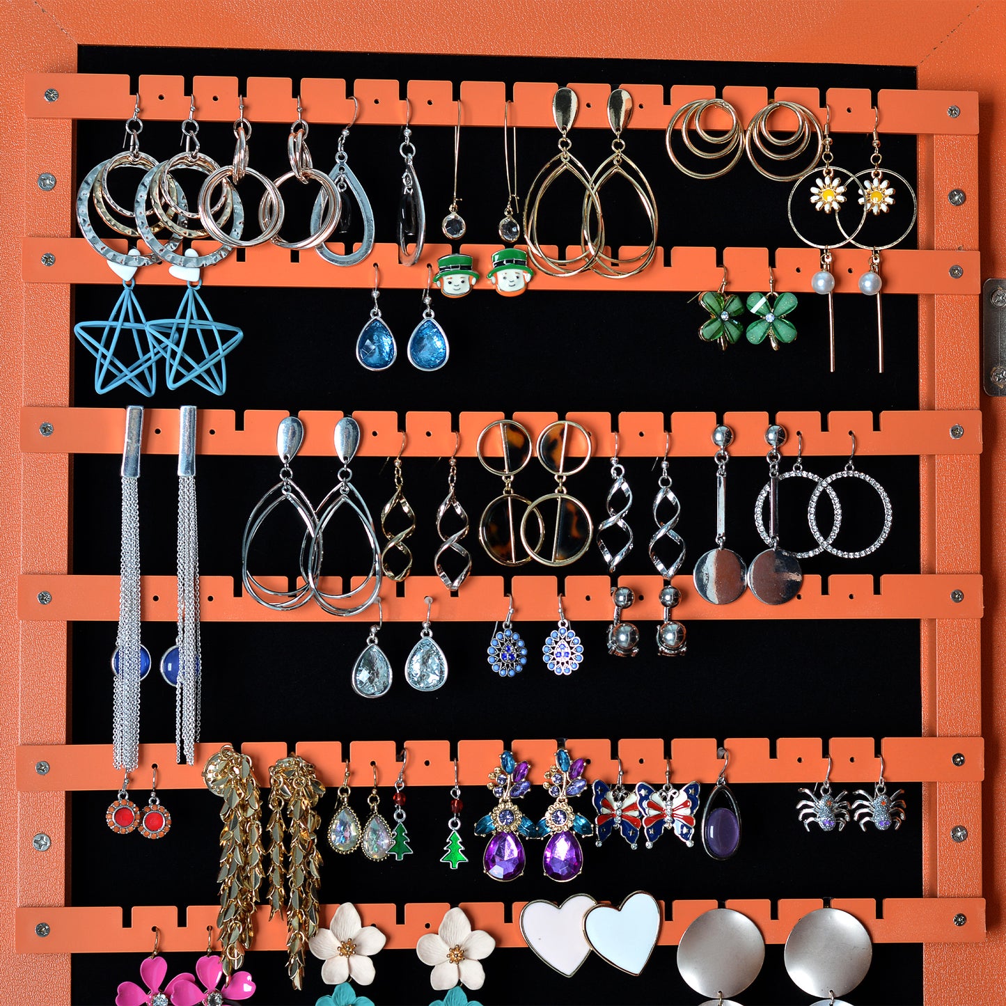 Wall Hanging Simple Jewelry Storage Mirror Cabinet With LED Lights- Orange_8