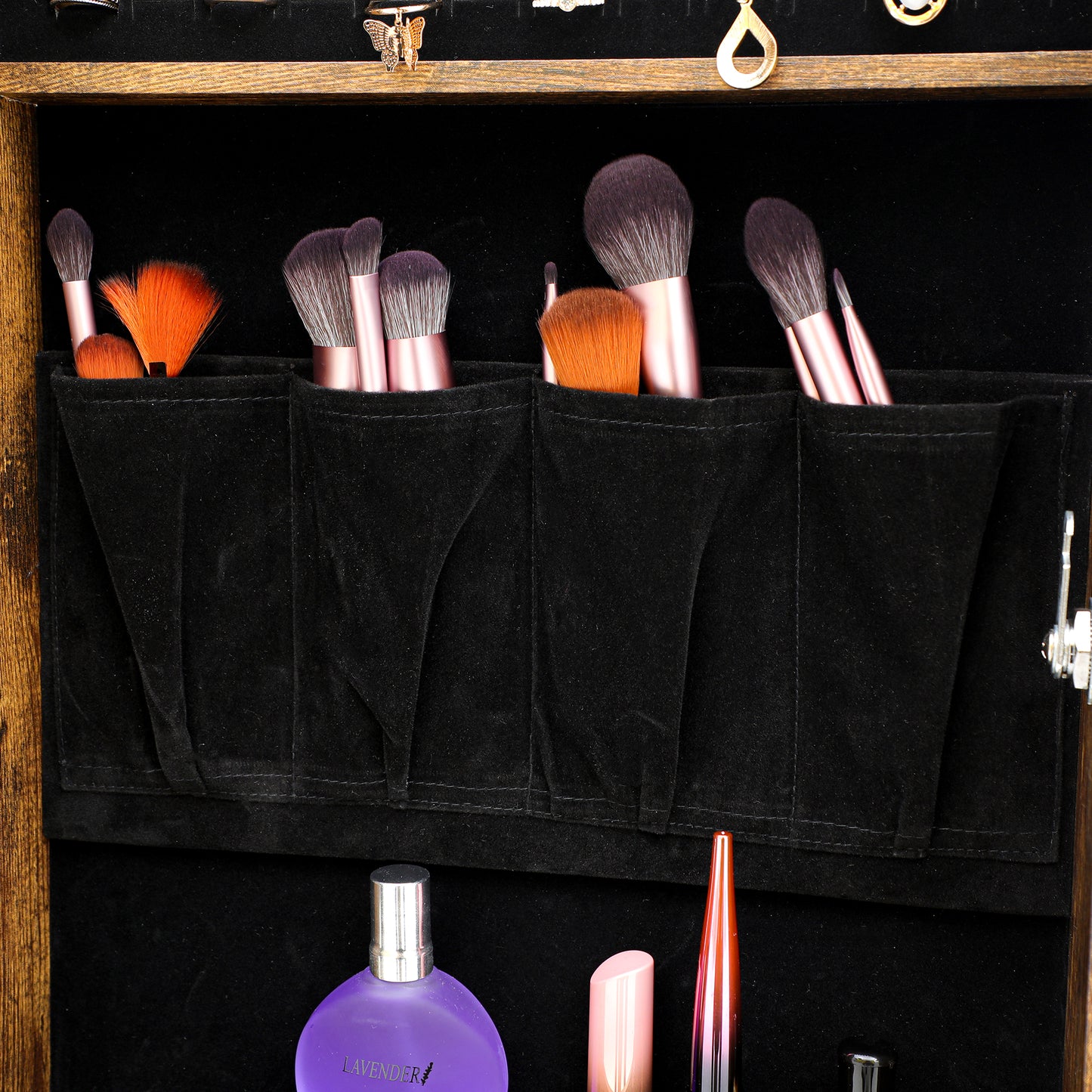 Wall Hanging Simple Jewelry Storage Mirror Cabinet With LED Lights- Antique Gray_7