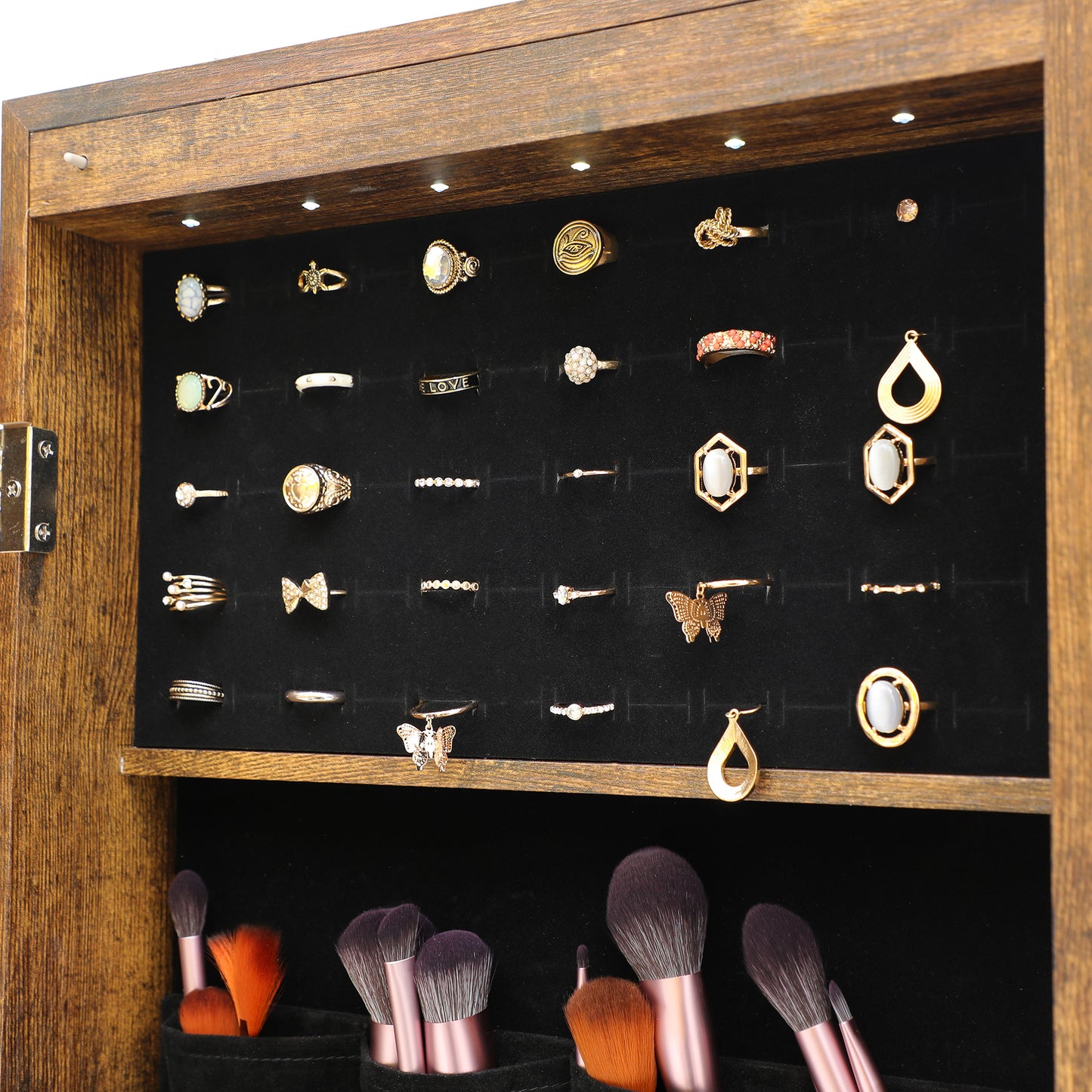 Wall Hanging Simple Jewelry Storage Mirror Cabinet With LED Lights- Antique Gray_6