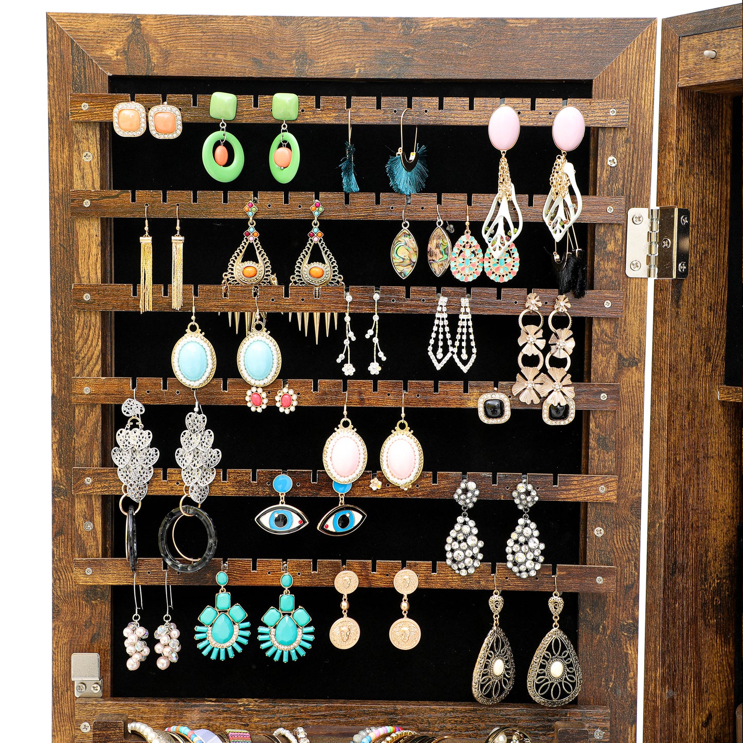 Wall Hanging Simple Jewelry Storage Mirror Cabinet With LED Lights- Antique Gray_10