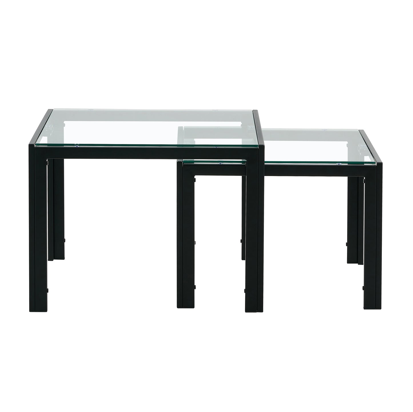 Set of 2 Tempered Glass Modern Design Nesting Coffee Table Set- Transparent_14