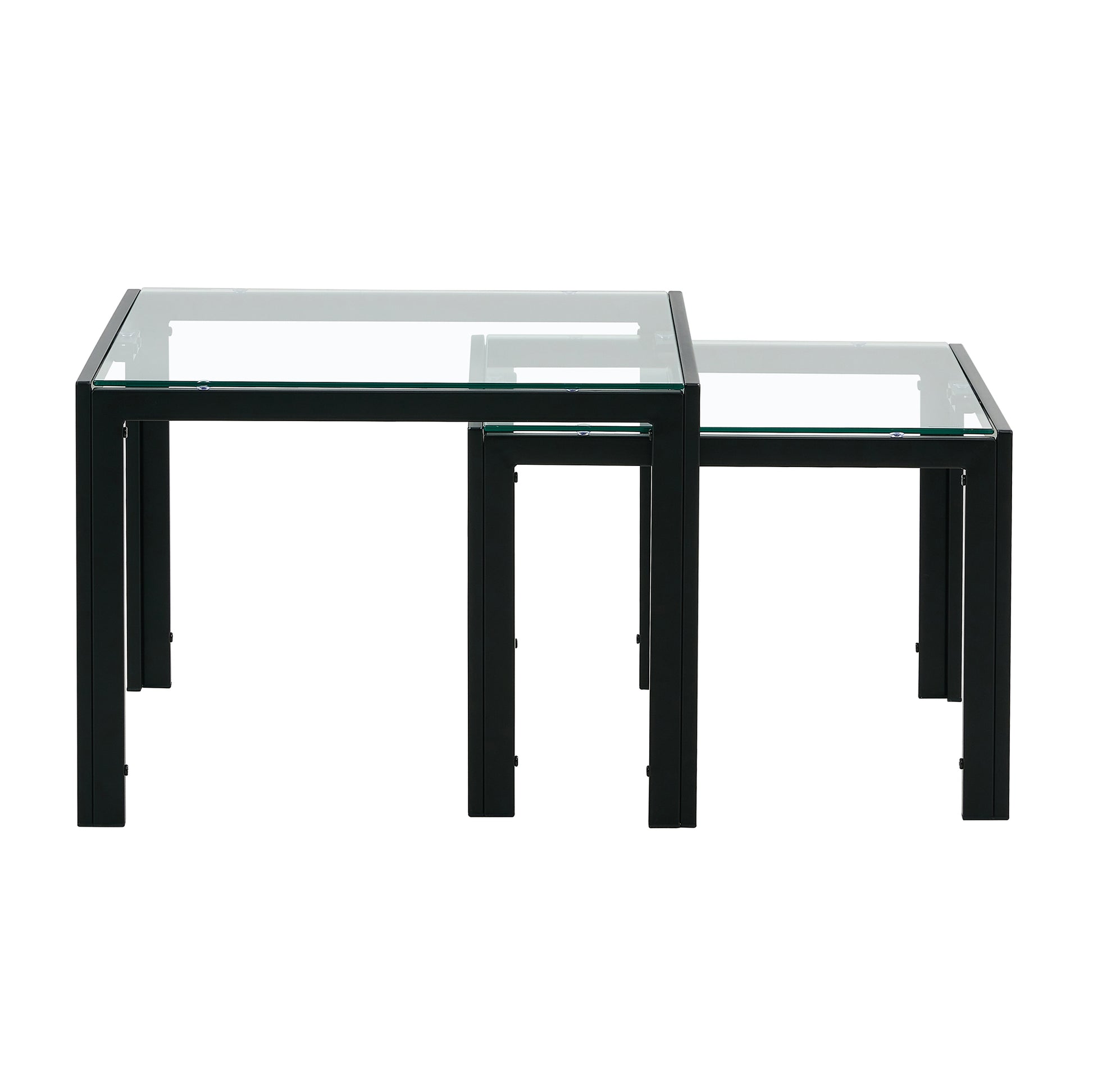Set of 2 Tempered Glass Modern Design Nesting Coffee Table Set- Transparent_14
