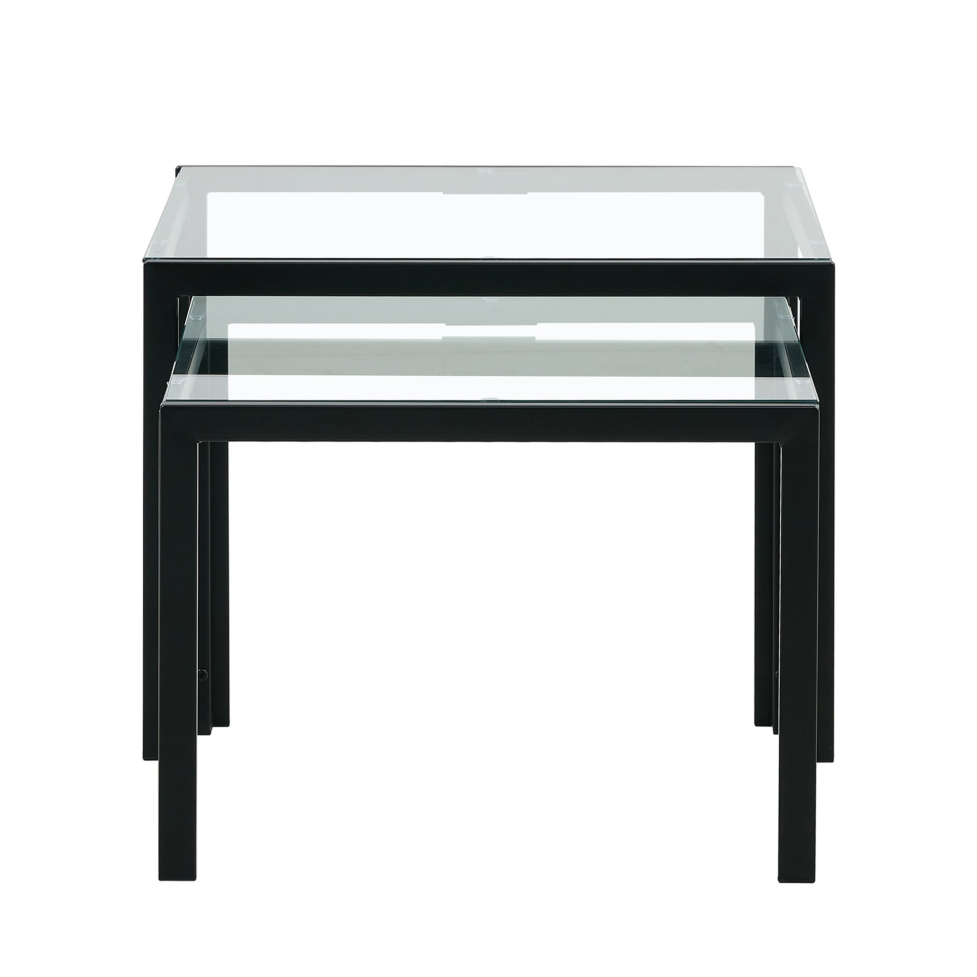 Set of 2 Tempered Glass Modern Design Nesting Coffee Table Set- Transparent_13