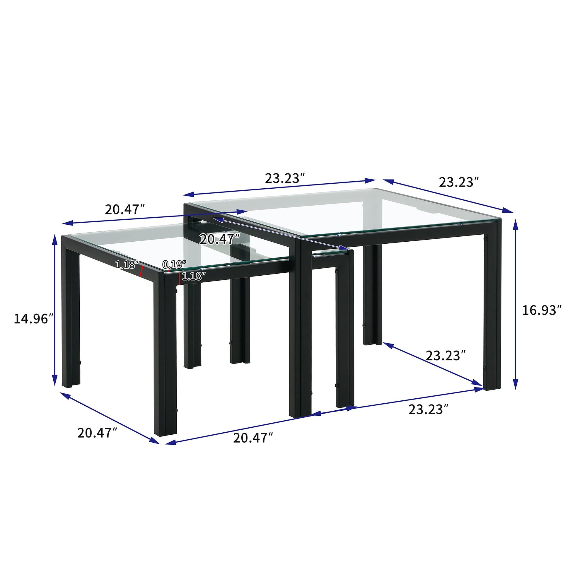 Set of 2 Tempered Glass Modern Design Nesting Coffee Table Set- Transparent_5