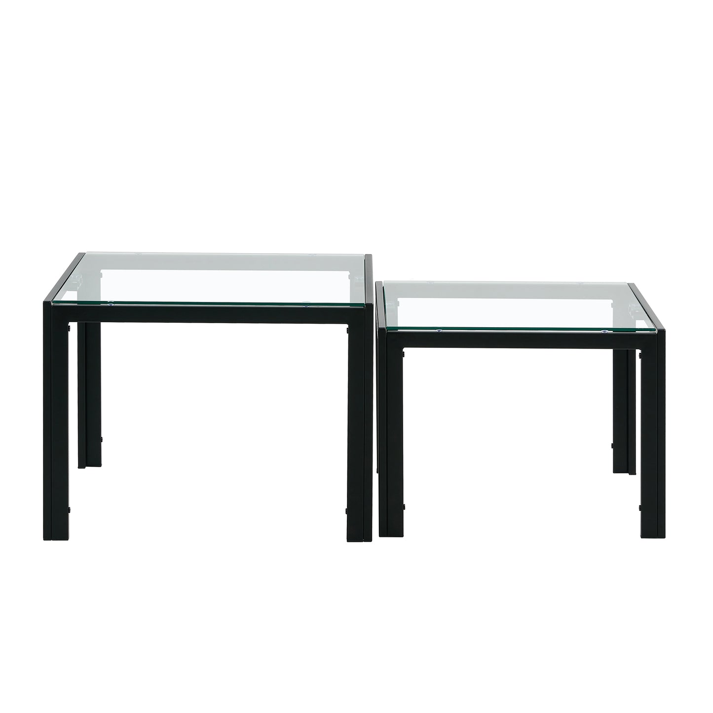 Set of 2 Tempered Glass Modern Design Nesting Coffee Table Set- Transparent_9