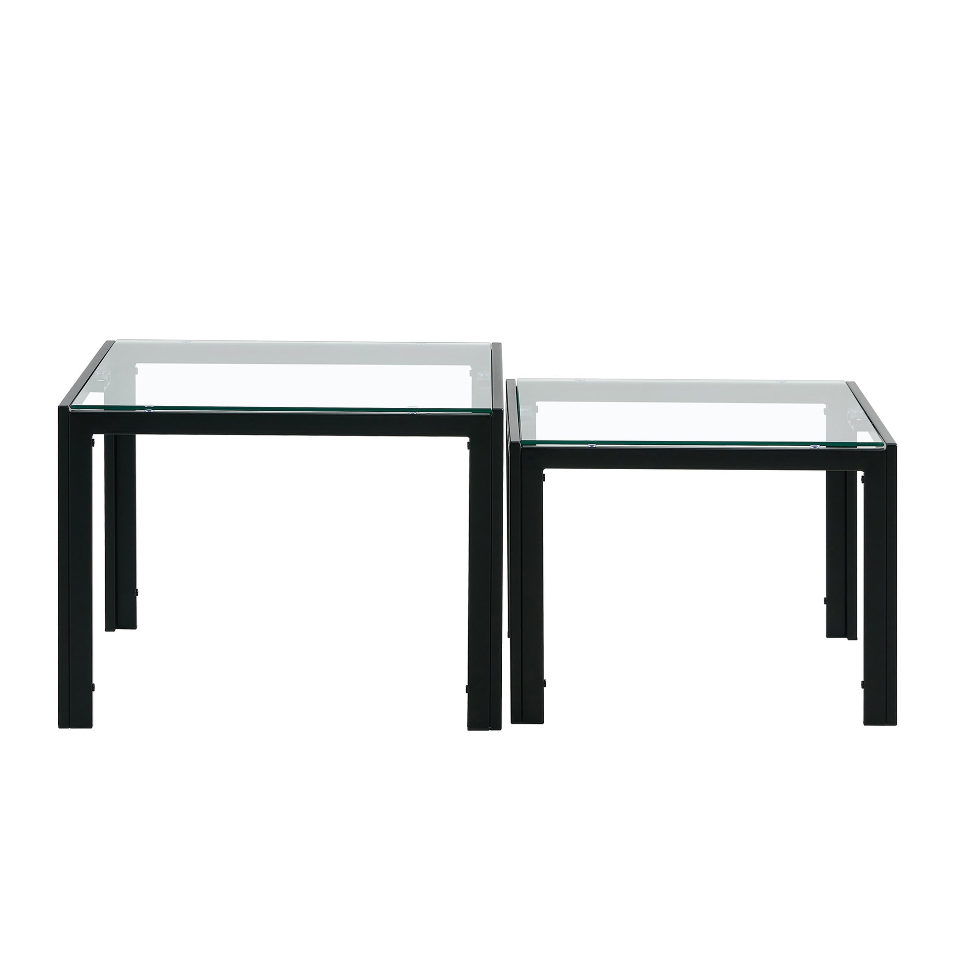 Set of 2 Tempered Glass Modern Design Nesting Coffee Table Set- Transparent_9