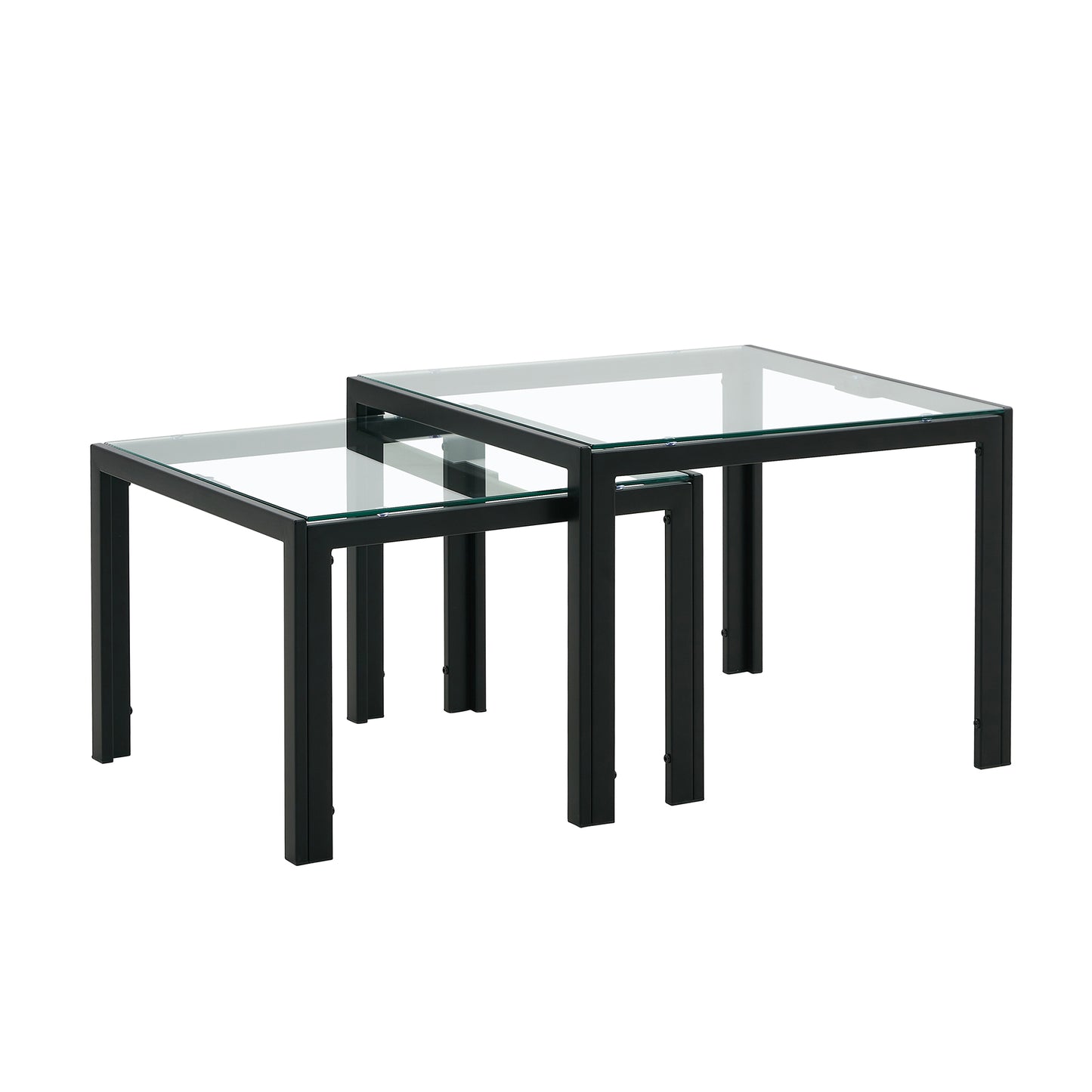 Set of 2 Tempered Glass Modern Design Nesting Coffee Table Set- Transparent_16