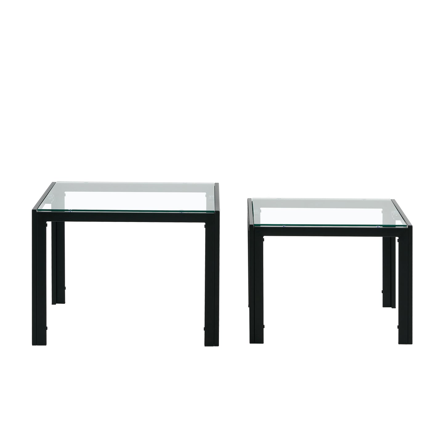 Set of 2 Tempered Glass Modern Design Nesting Coffee Table Set- Transparent_6