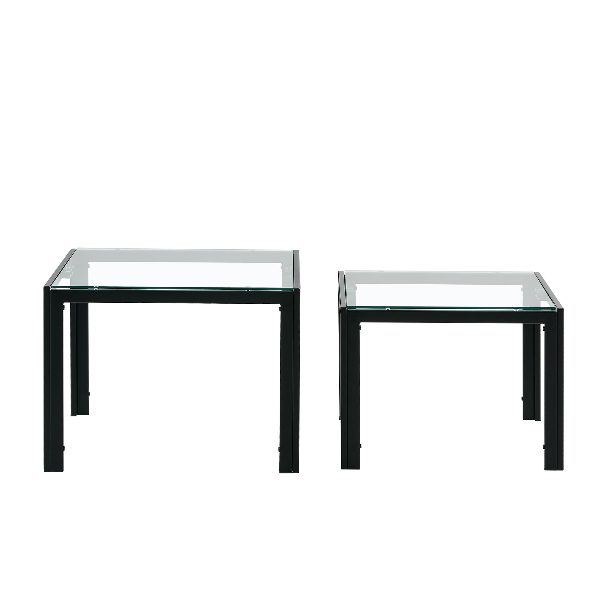 Set of 2 Tempered Glass Modern Design Nesting Coffee Table Set- Transparent_6