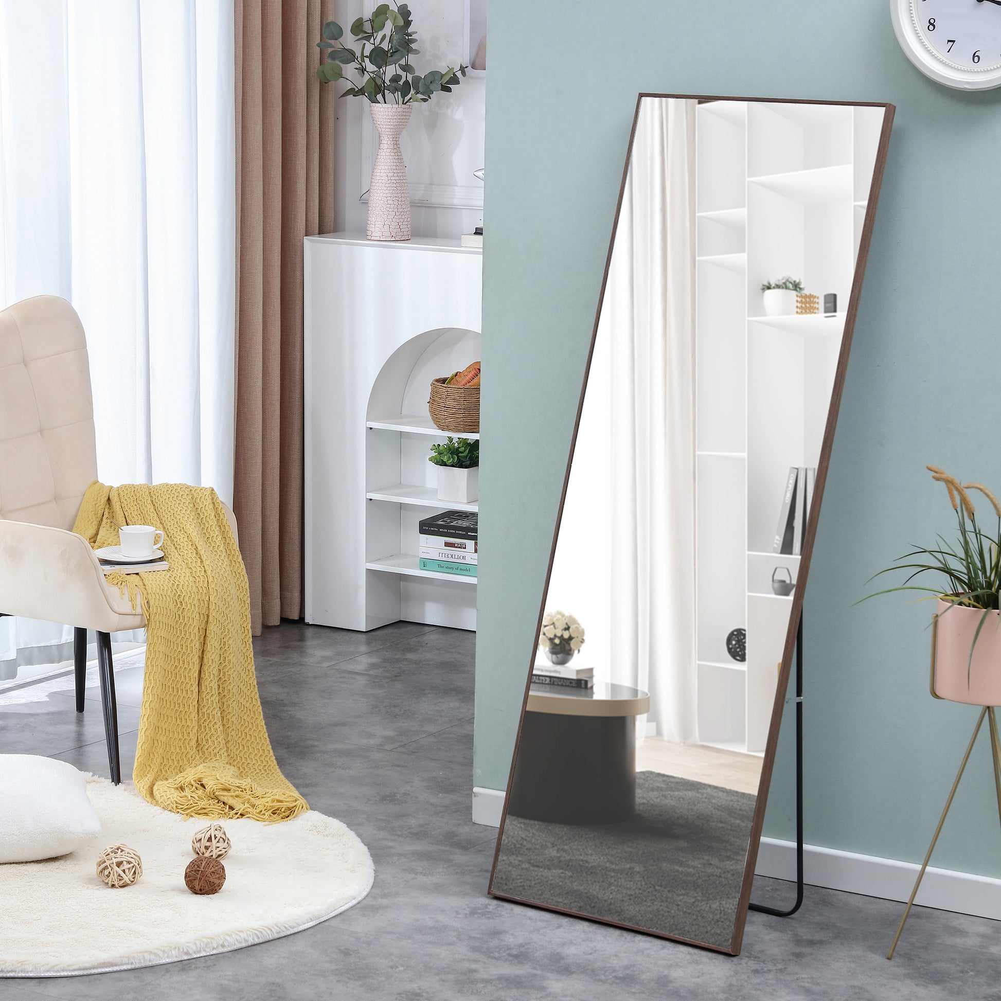 Solid Wooden Frame Full Length Body Decorative and Dressing Mirror- Brown_5