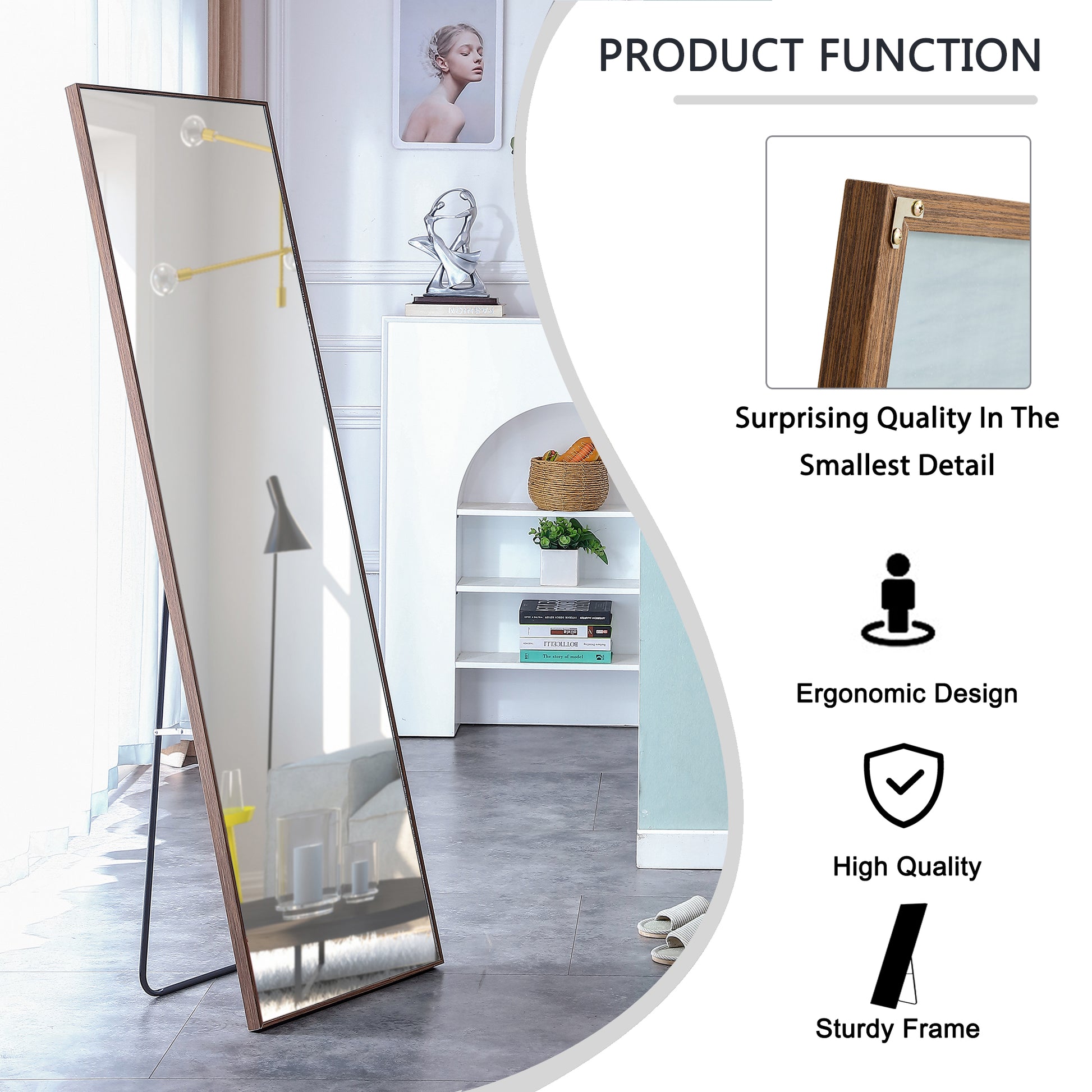 Solid Wooden Frame Full Length Body Decorative and Dressing Mirror- Brown_7