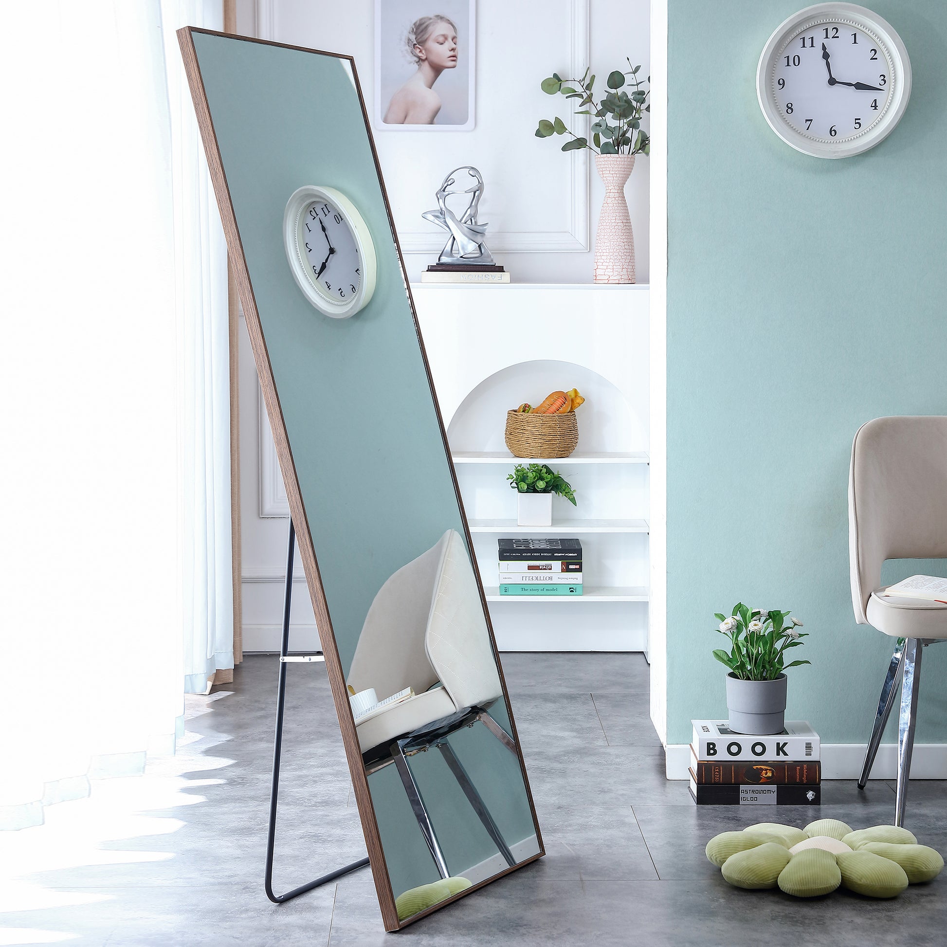 Solid Wooden Frame Full Length Body Decorative and Dressing Mirror- Brown_2
