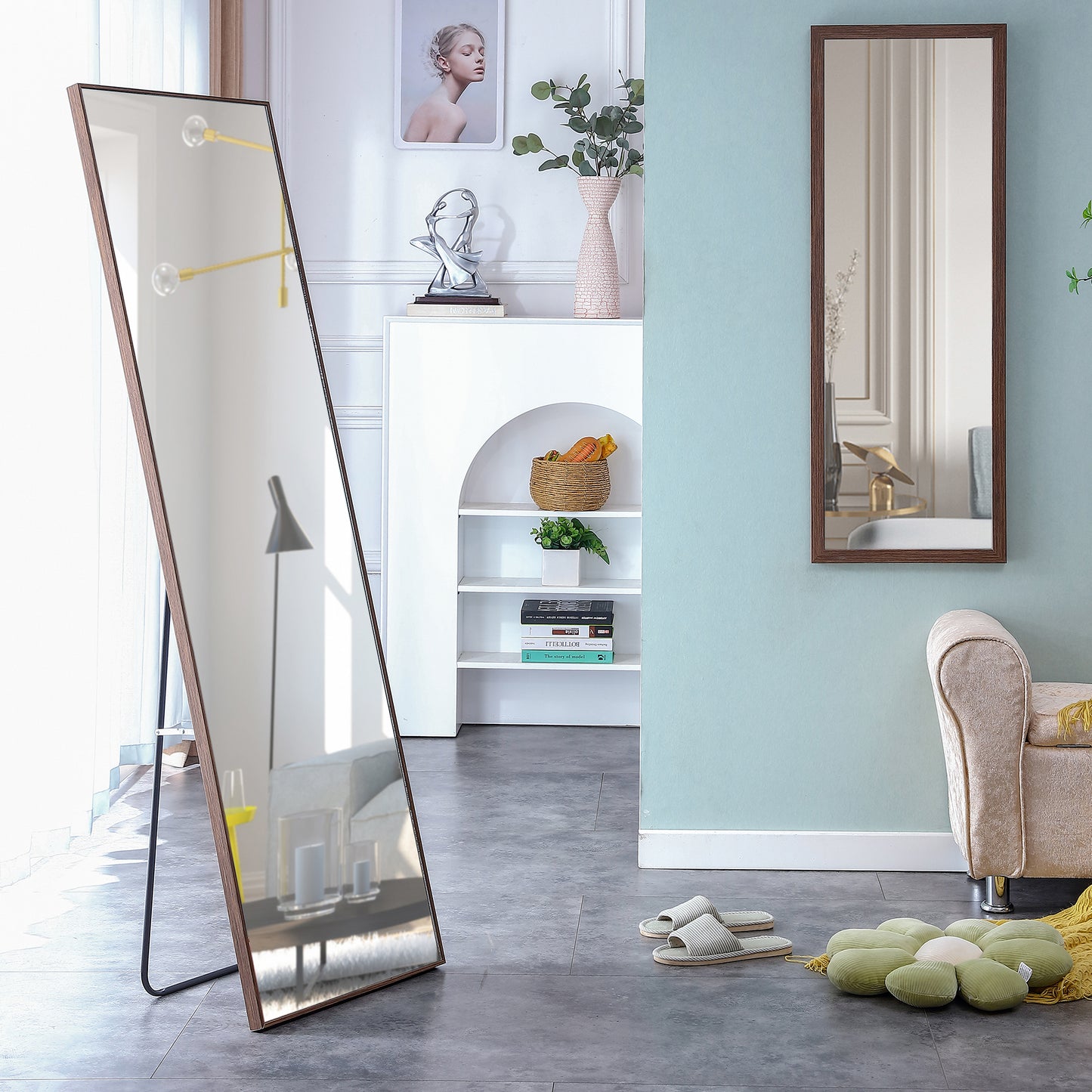 Solid Wooden Frame Full Length Body Decorative and Dressing Mirror- Brown_4