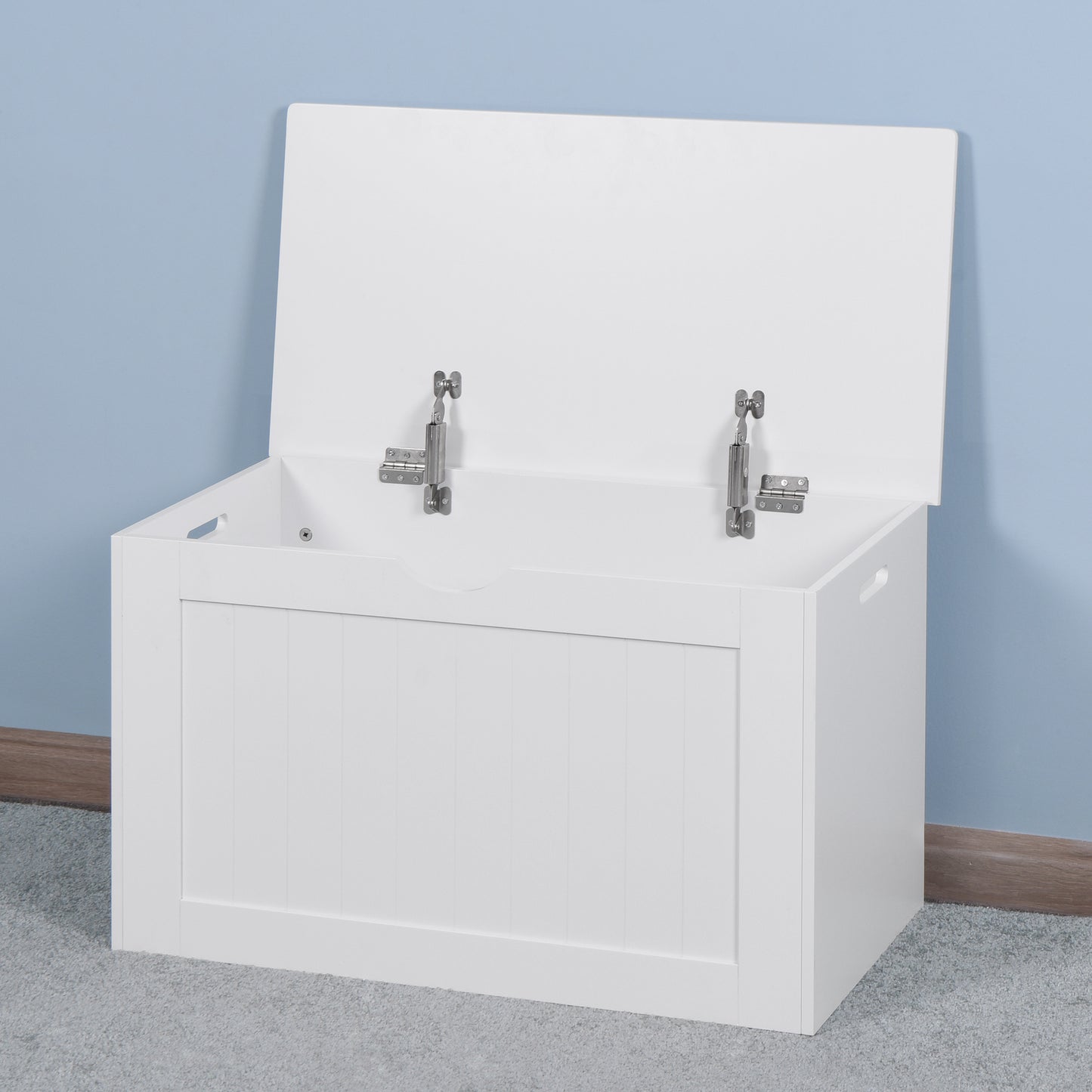 Lift Top Entryway Storage Cabinet with 2 Safety Hinges Wooden Toy Box- White_6
