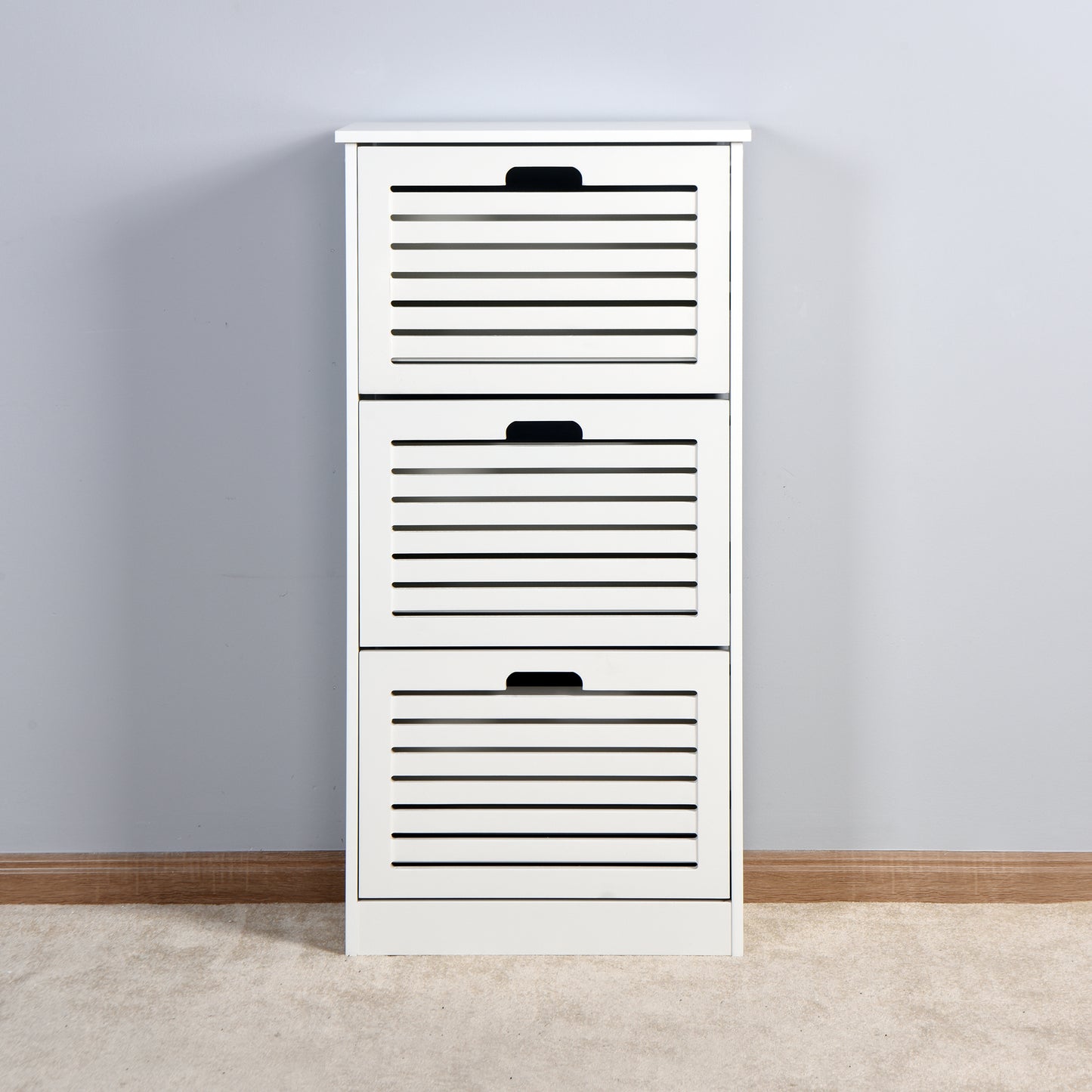 3 Tiers Wooden Entryway Storage Shoe Cabinet with 3 Flip Doors in White_6