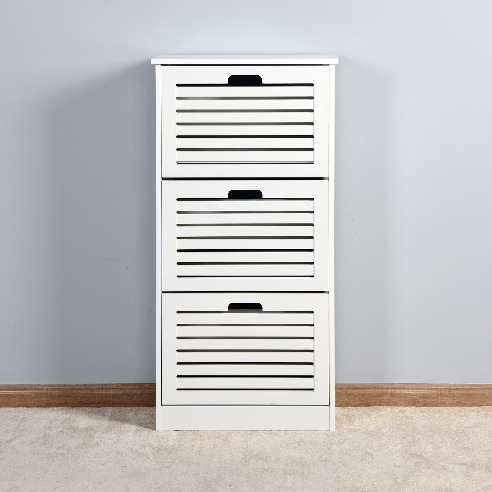 3 Tiers Wooden Entryway Storage Shoe Cabinet with 3 Flip Doors in White_6
