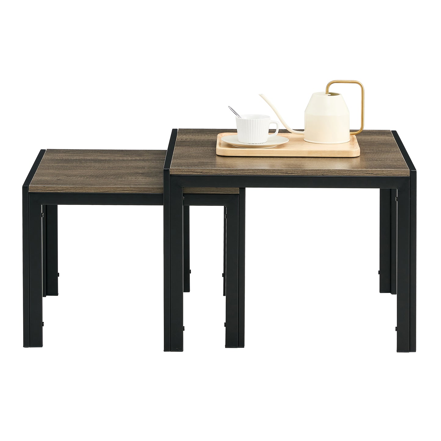 Set of 2 Modern Design Nesting Coffee Table Set with Wooden Finish- Oak Grey_5