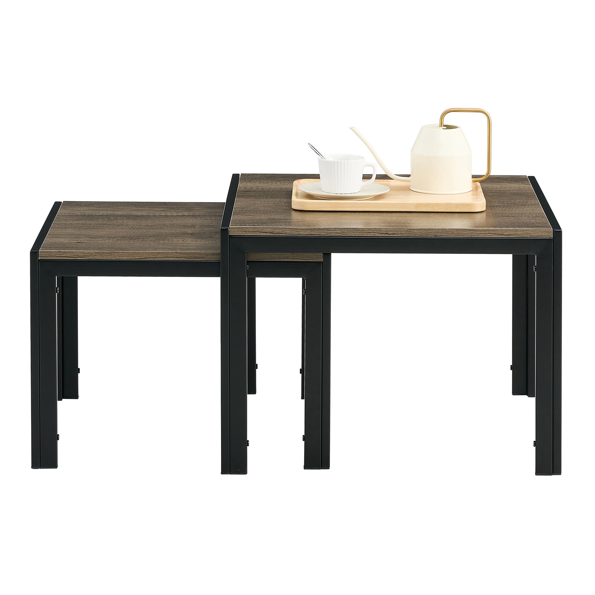 Set of 2 Modern Design Nesting Coffee Table Set with Wooden Finish- Oak Grey_5