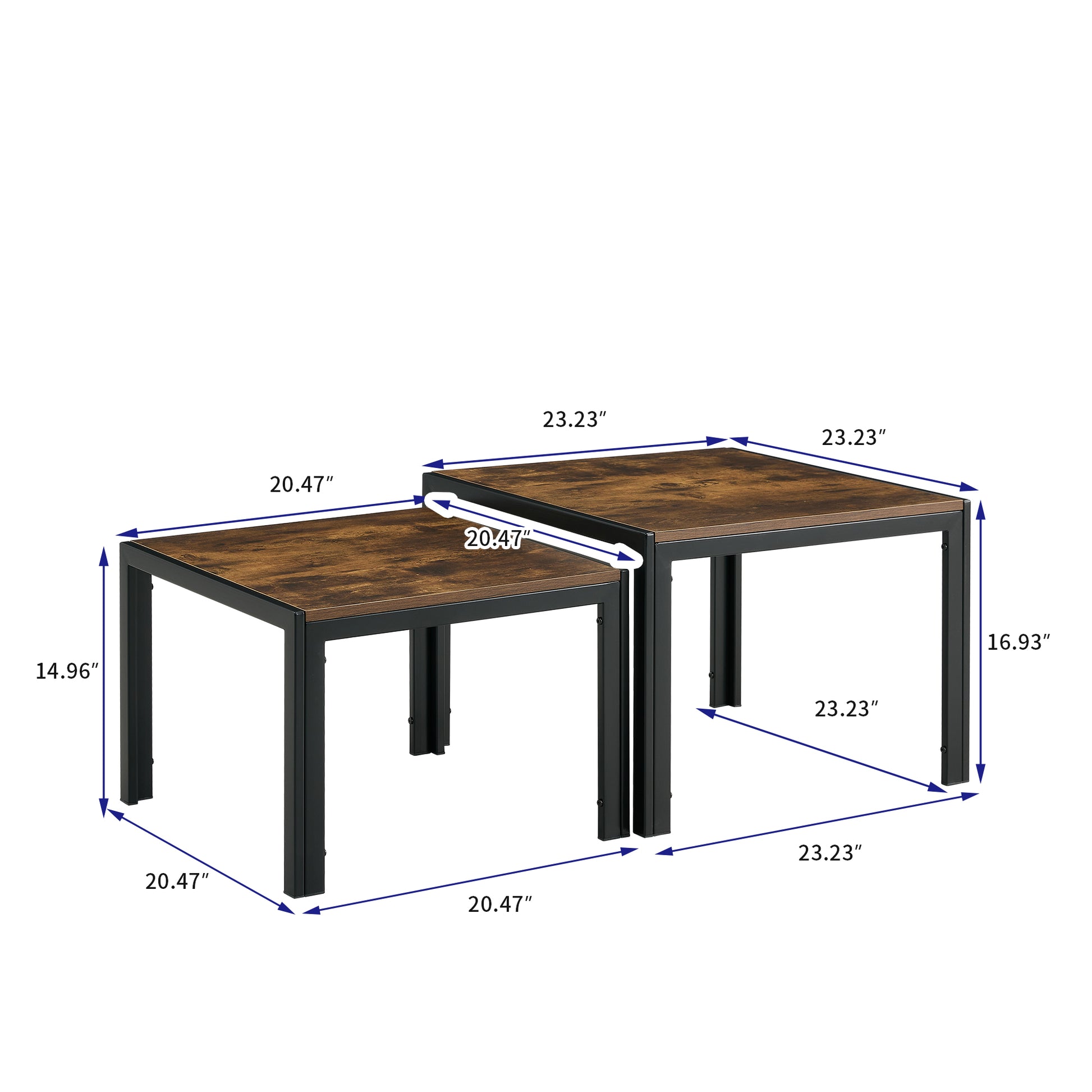 Set of 2 Modern Design Nesting Coffee Table Set with Wooden Finish- Rustic Brown_6