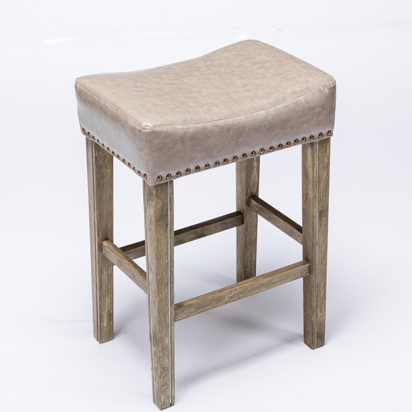 2 pcs Backless Faux Leather Kitchen Counter Soft Sitting Stool Island Chair- Gray_5