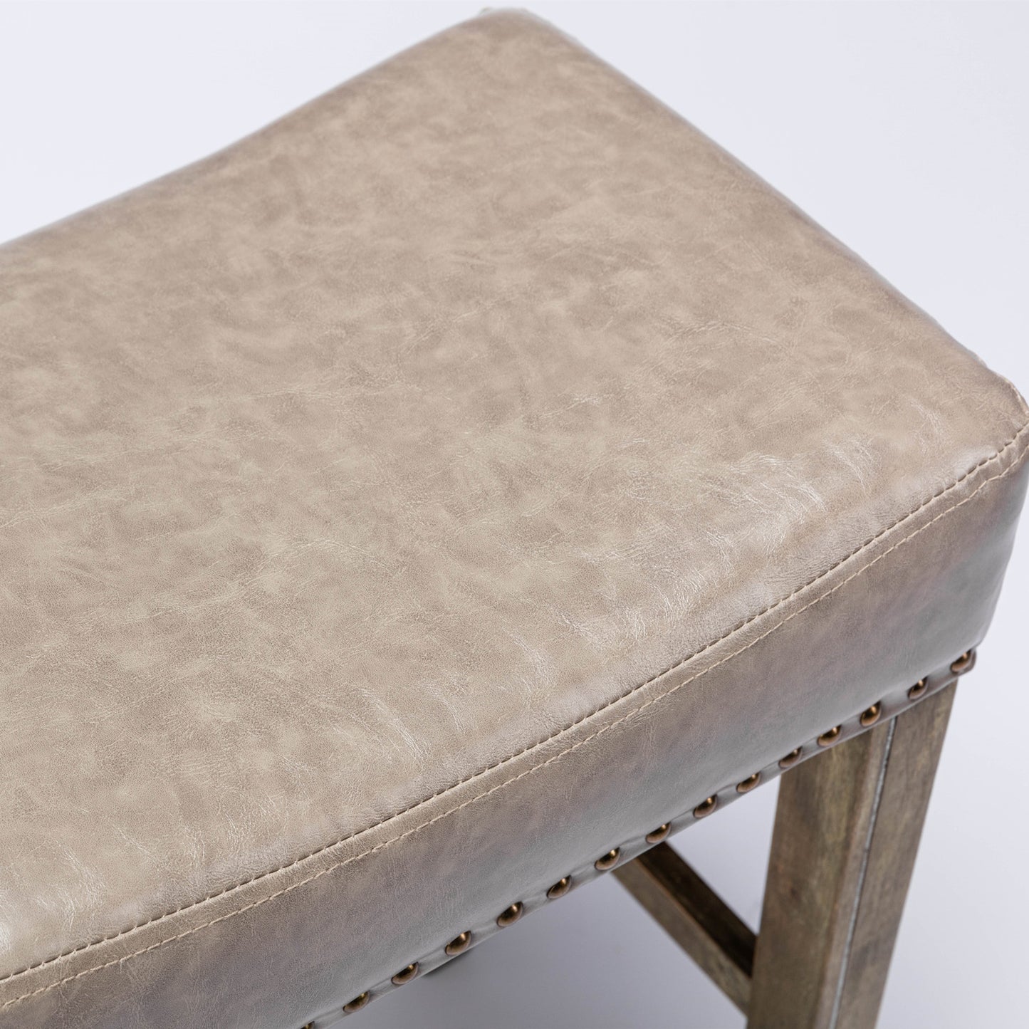 2 pcs Backless Faux Leather Kitchen Counter Soft Sitting Stool Island Chair- Gray_7