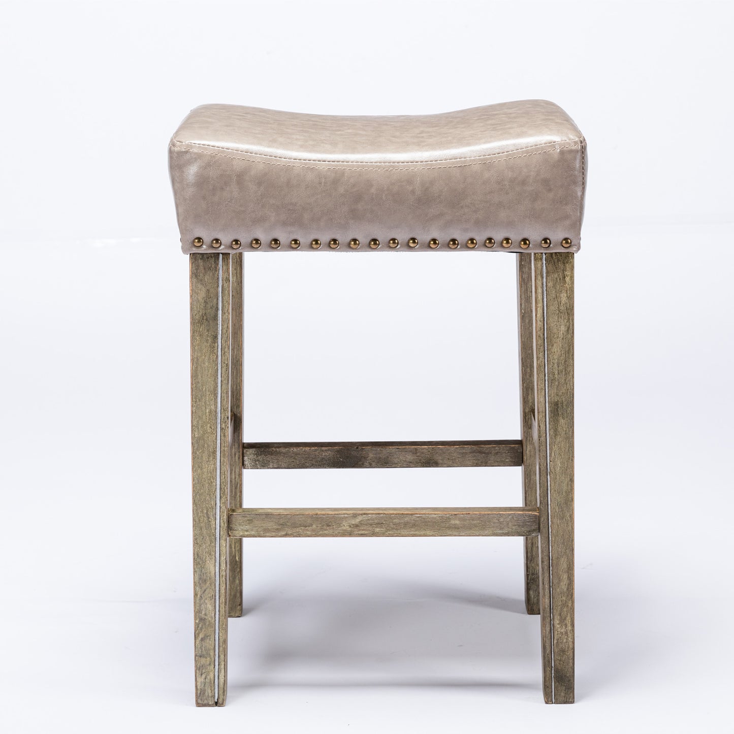 2 pcs Backless Faux Leather Kitchen Counter Soft Sitting Stool Island Chair- Gray_3