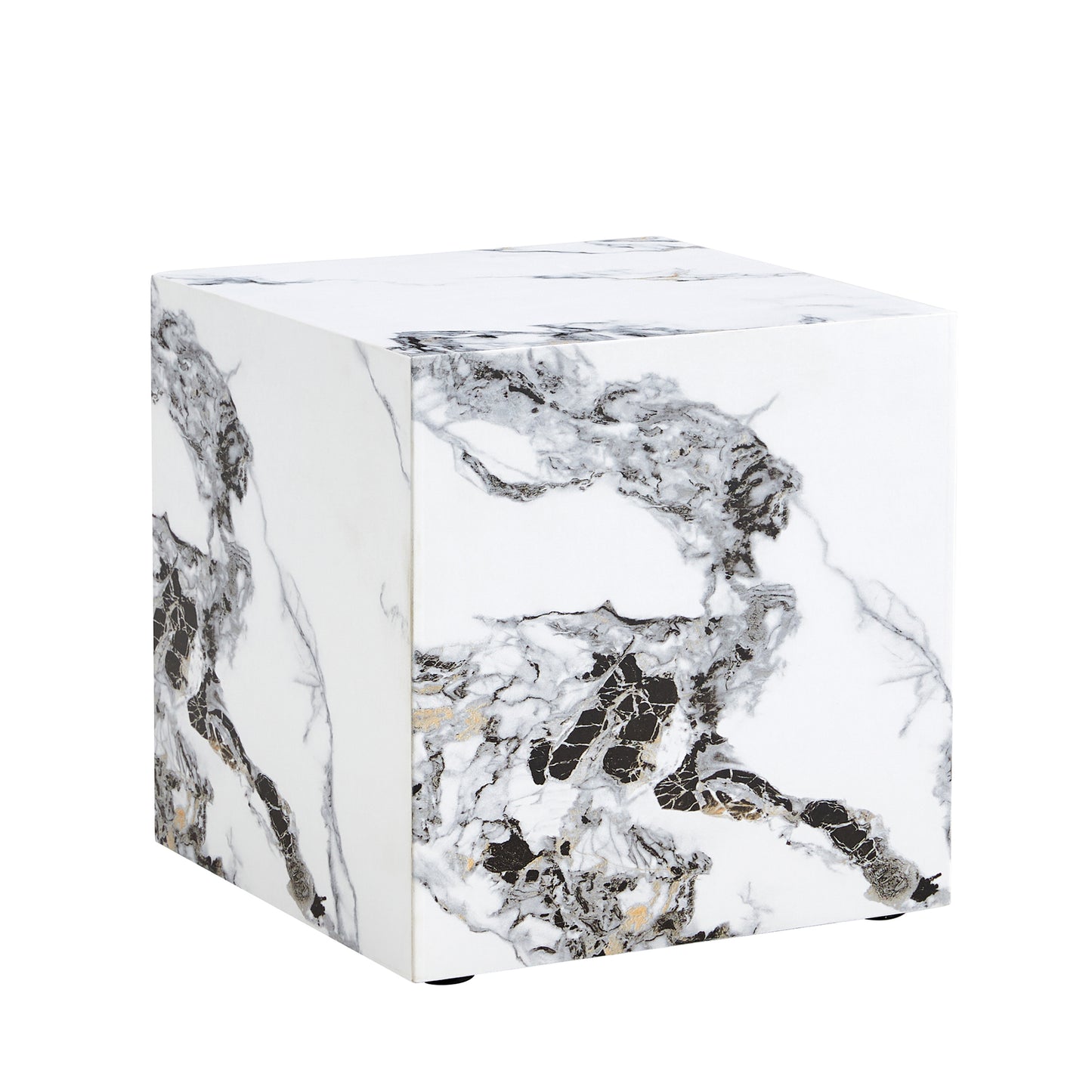 Modern Designed Faux Marble Style Coffee Table Cube Wooden Nightstand_11