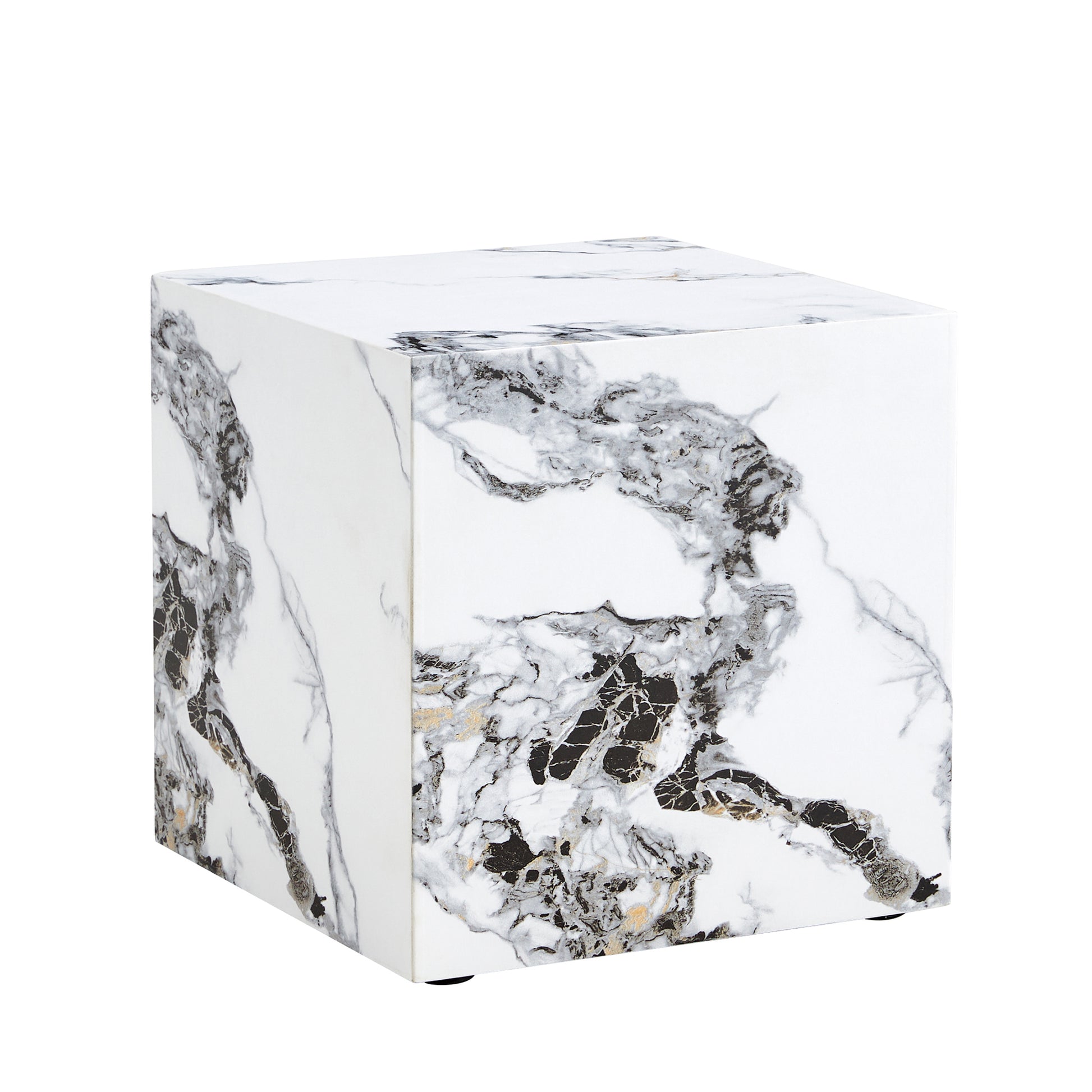 Modern Designed Faux Marble Style Coffee Table Cube Wooden Nightstand_11