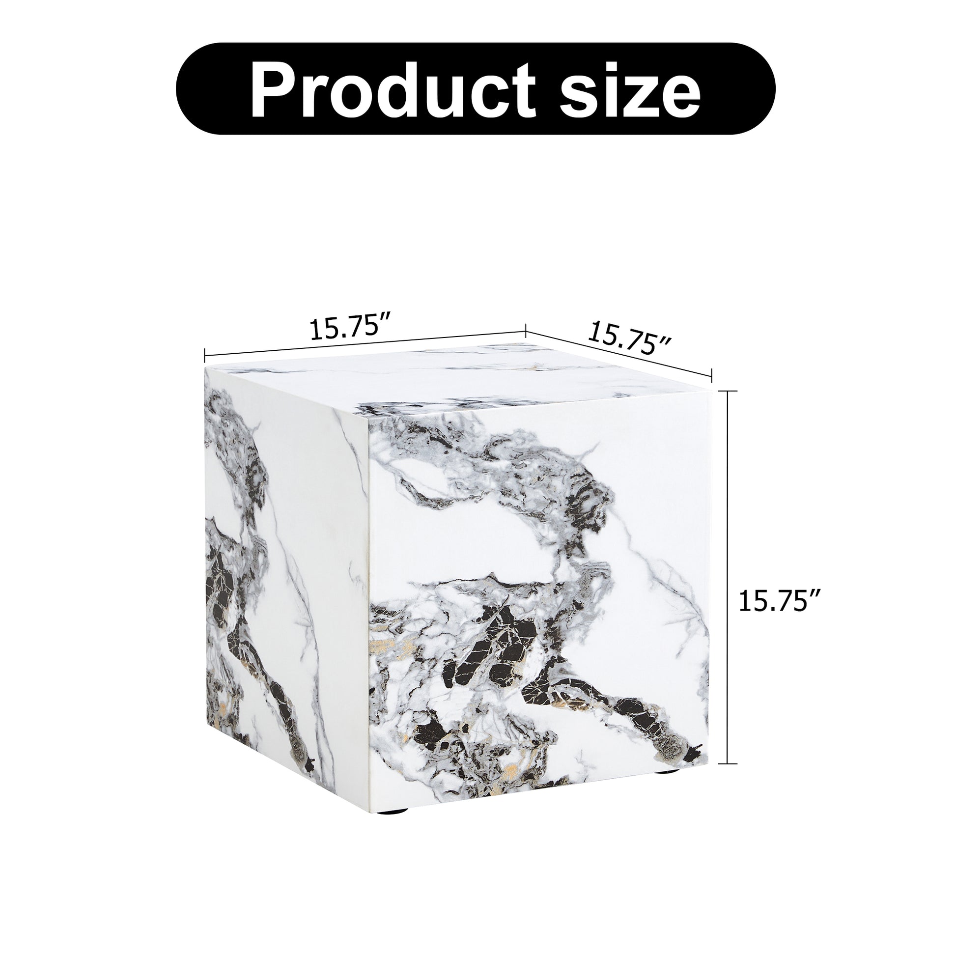Modern Designed Faux Marble Style Coffee Table Cube Wooden Nightstand_10
