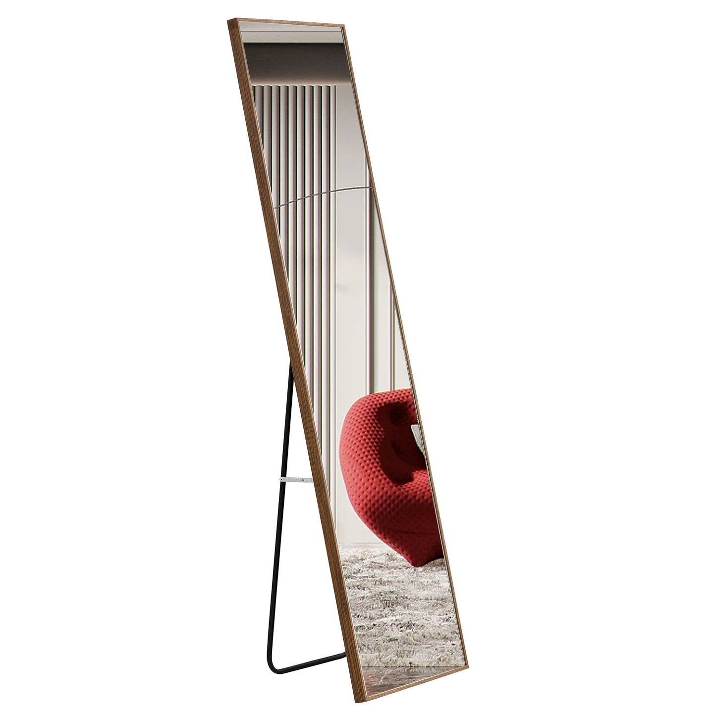 Wall Mounted Solid Wood Frame Full Length Dressing Mirror with Stand- Brown_13